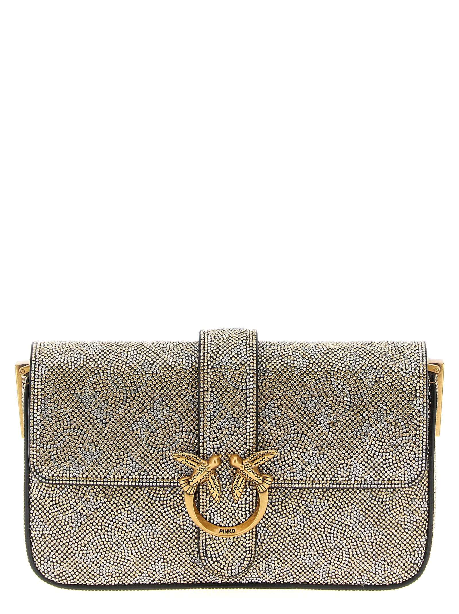 Pinko Love One Slouchy Baby Monogram Leather Crossbody Bag In Gold