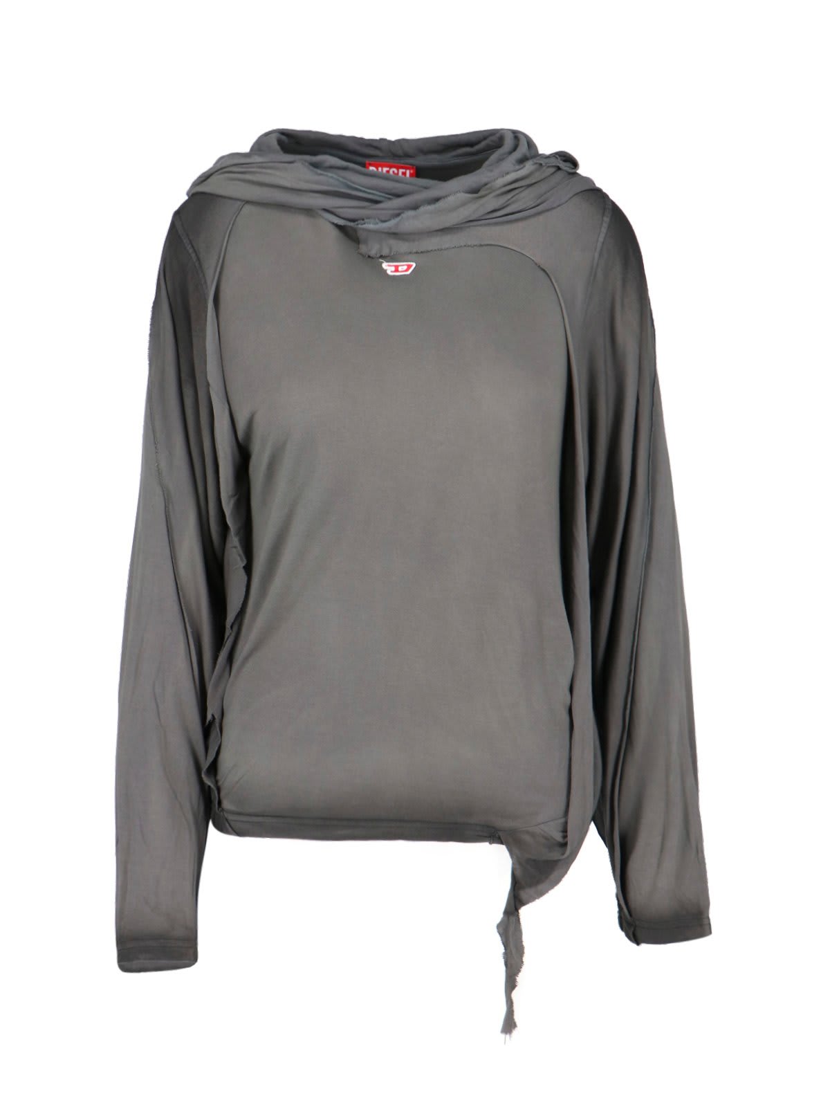 Shop Diesel Logo Detailed Hooded Top In Grigio