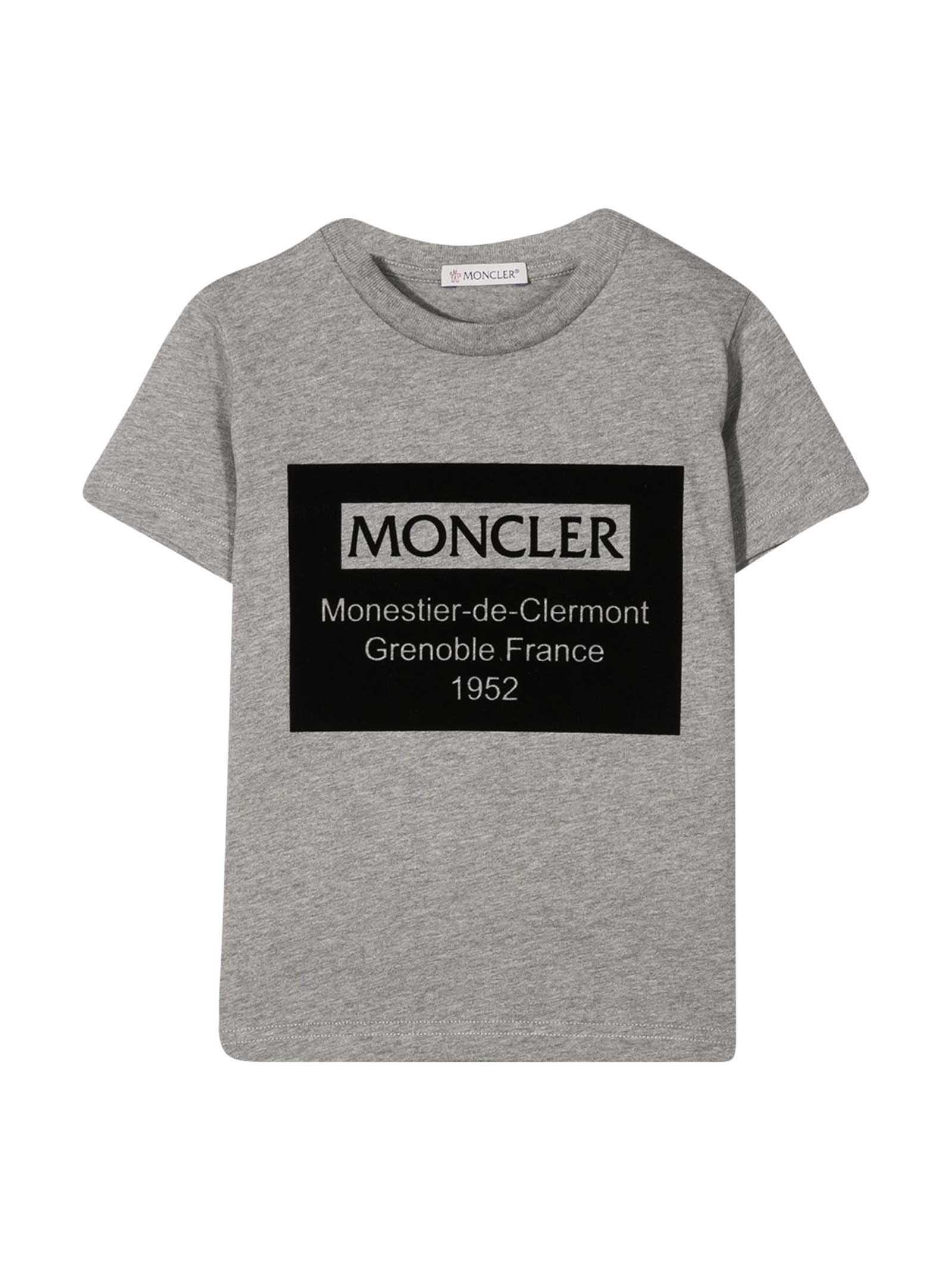 Moncler Kids' Grey T-shirt With Frontal Logo In Unica