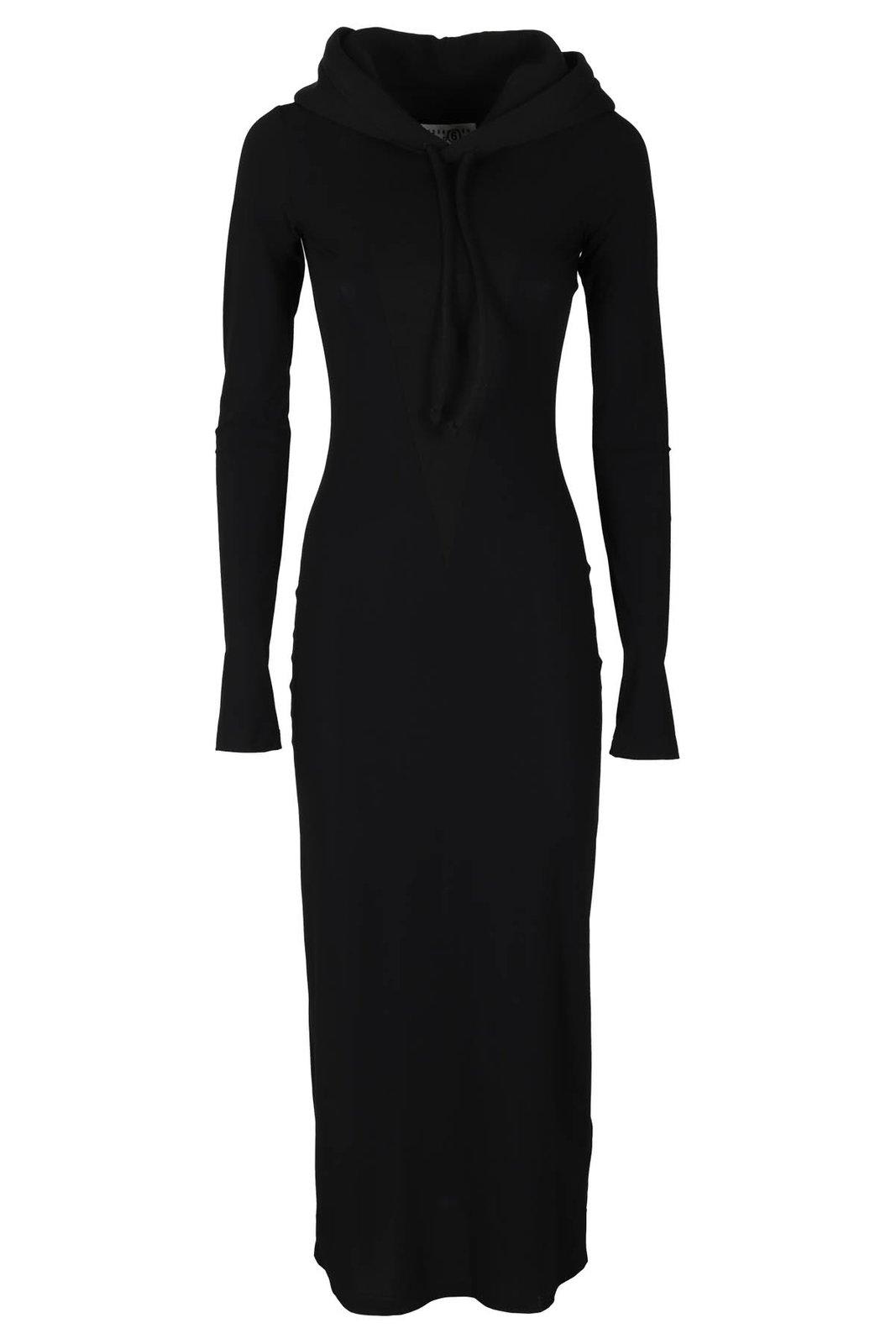 Shop Mm6 Maison Margiela Drawstring Hooded Dress In Black
