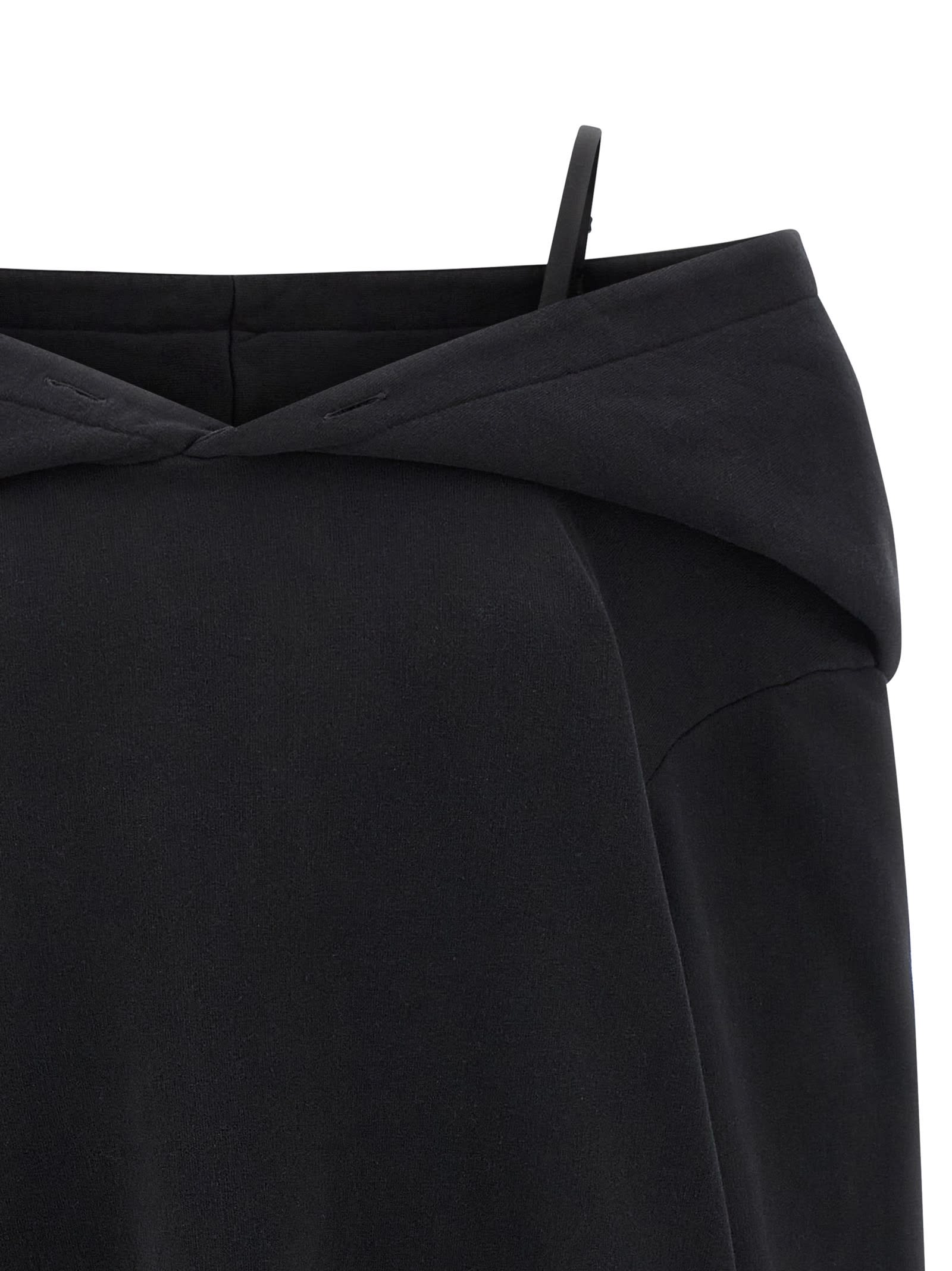 Mm6 Maison Margiela Off-shoulder Black Sweatshirt Dress With Cozy Hood In Black