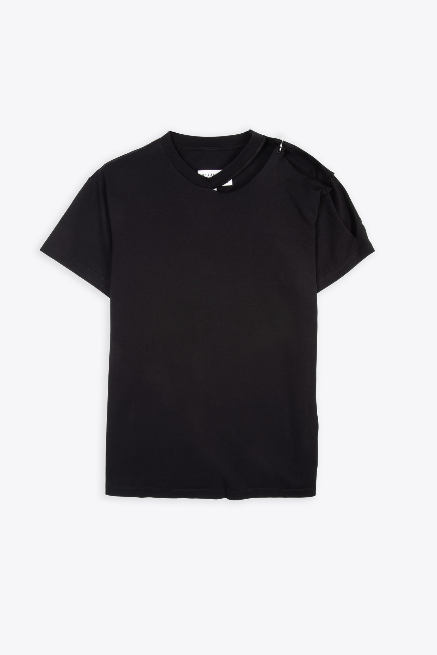 Shop Mm6 Maison Margiela T-shirt Black Cotton T-shirt With Open Shoulder In Nero
