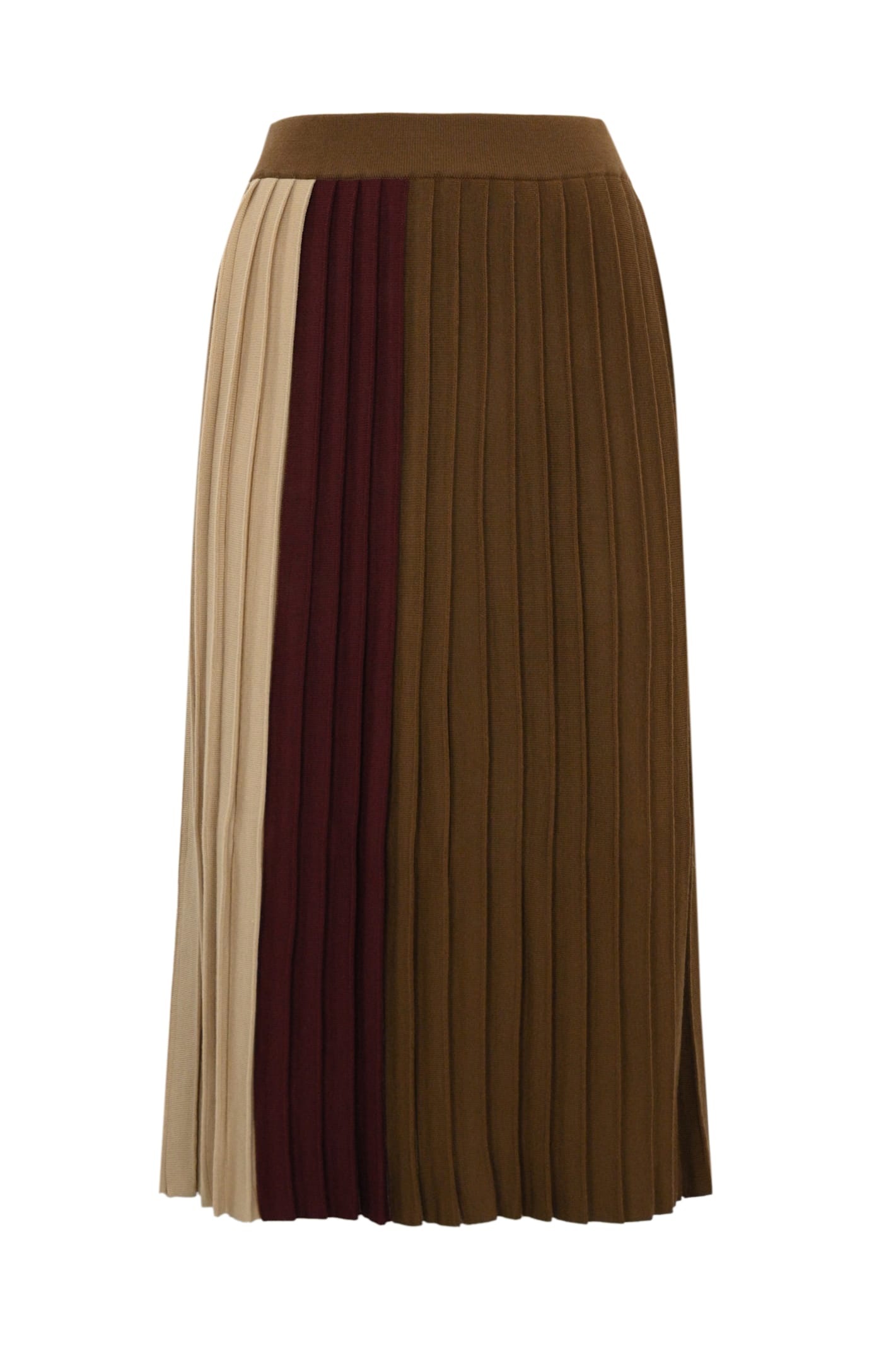 Shop Weekend Max Mara Virgin Knitted Pleated Skirt In Sabbia