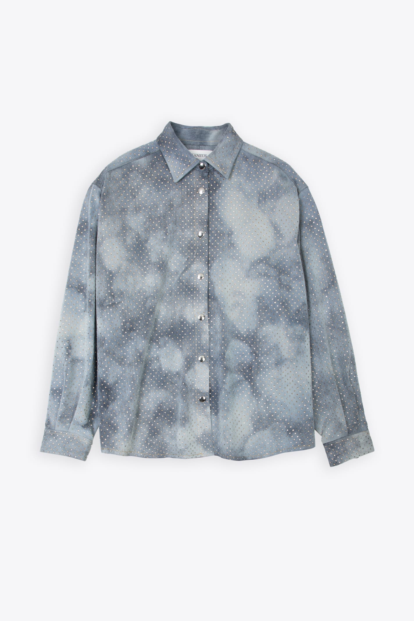 Shop Laneus Denim Strass Shirt Woman Light Blue Denim Shirt With Crystals - Denim Strass Shirt In Denim Chiaro