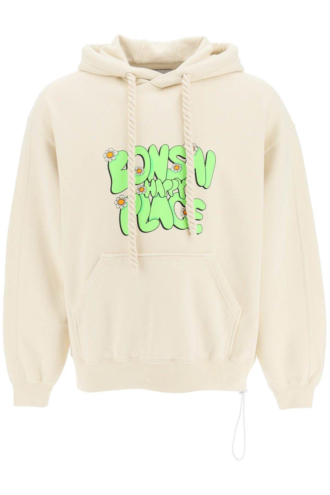 Slogan-printed Drawstring Hoodie