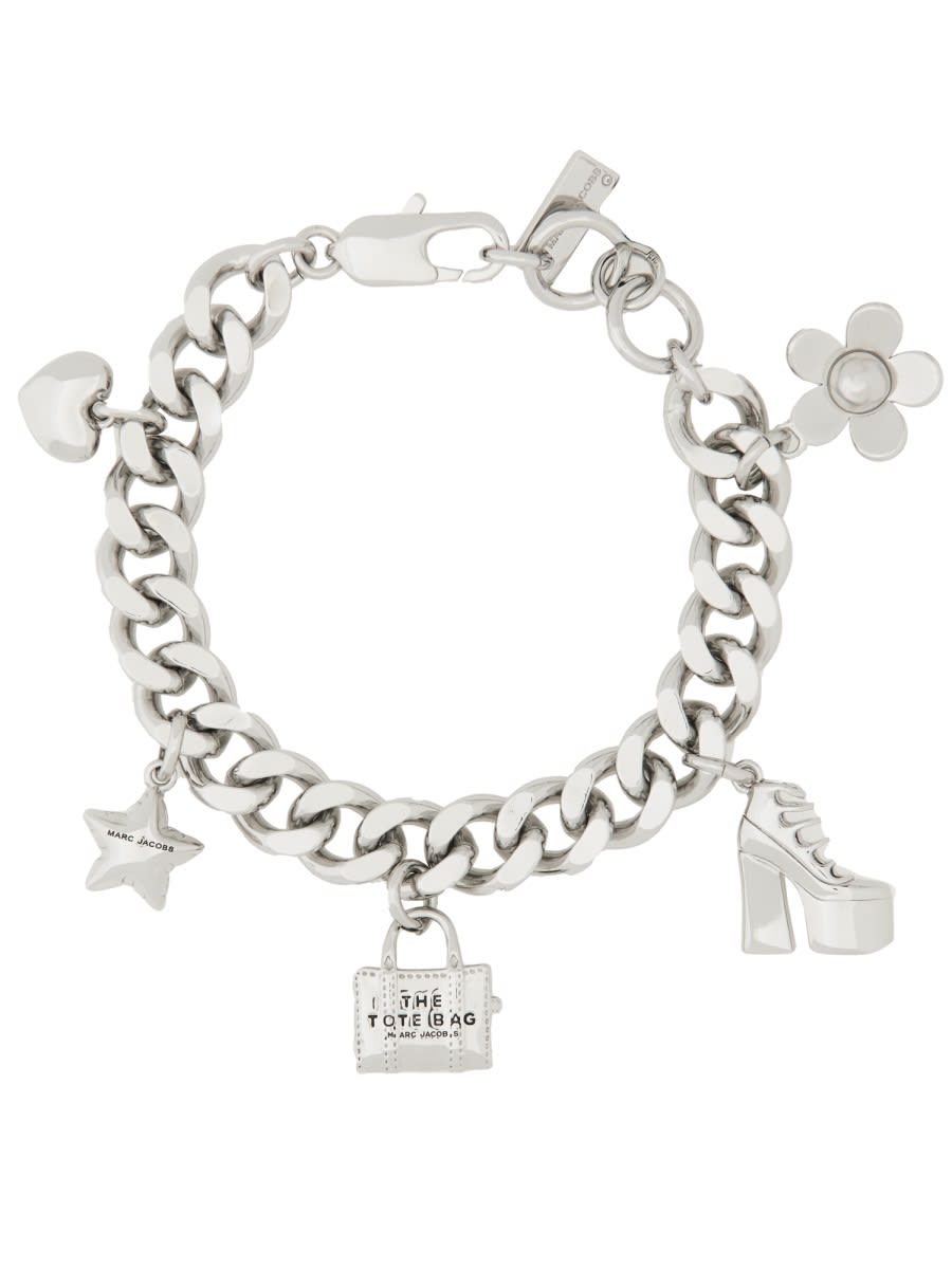 Shop Marc Jacobs The Mini Icon Charm Chain Bracelet In Silver