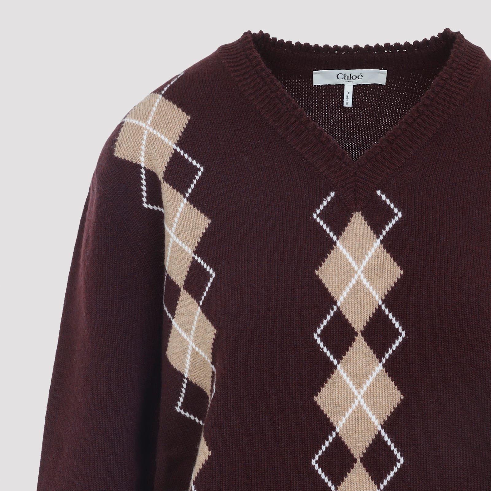 Chloé Wool And Cashmere V-neck Sweater Knitwear Bordeaux In Brown