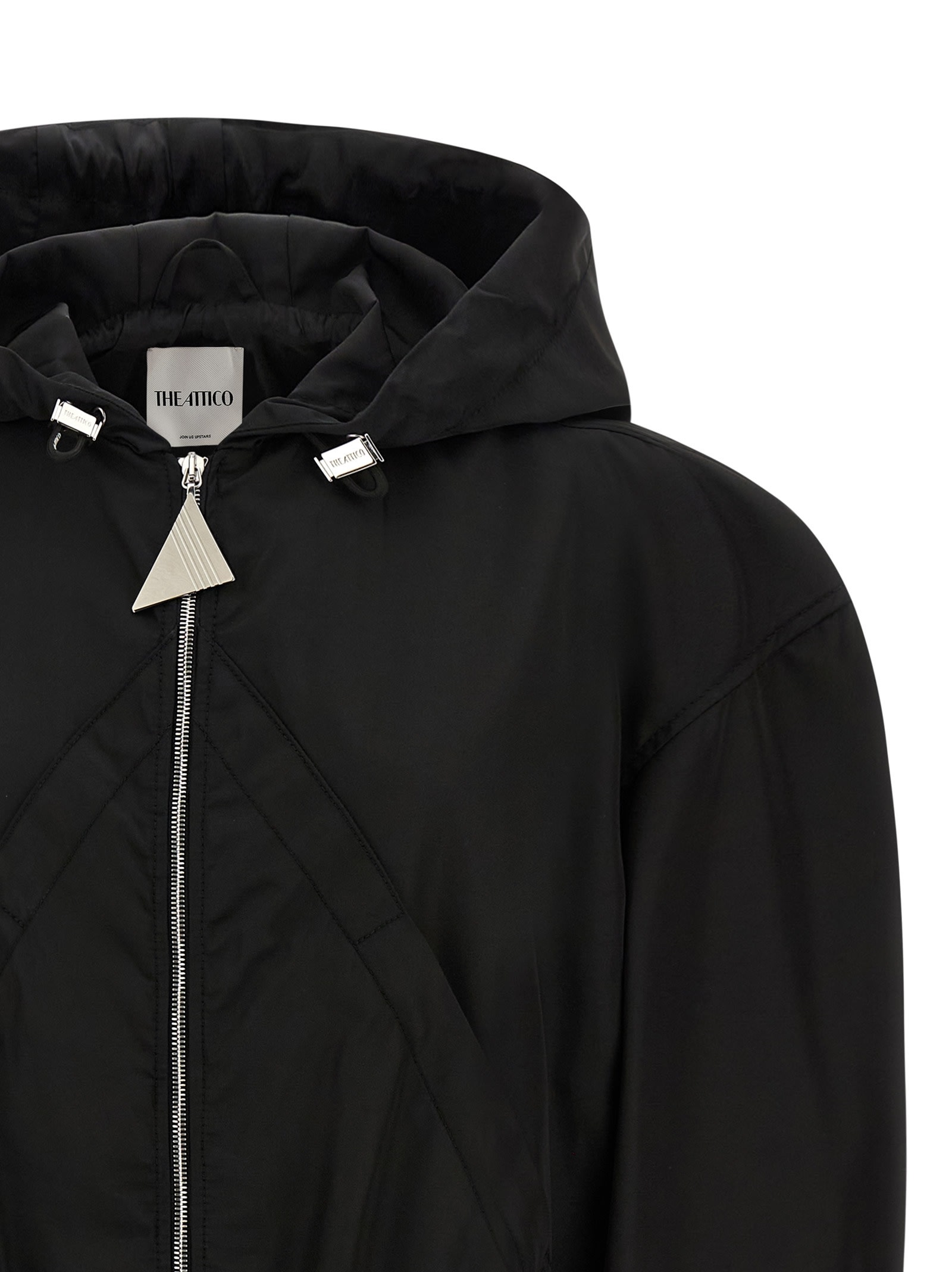 Attico Oversized Black Hooded Bomber Jacket In Black