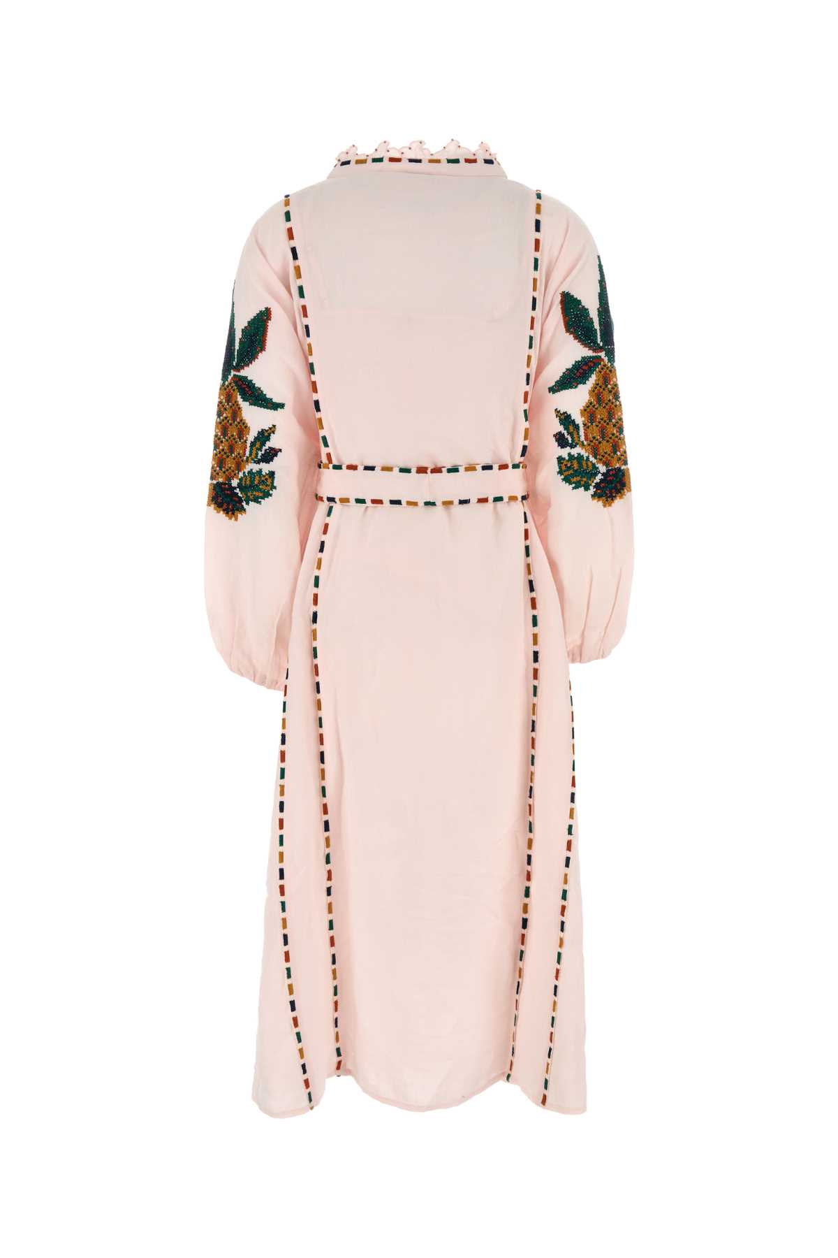 Farm Rio Pastel Pink Linen Blend Dress In Pink
