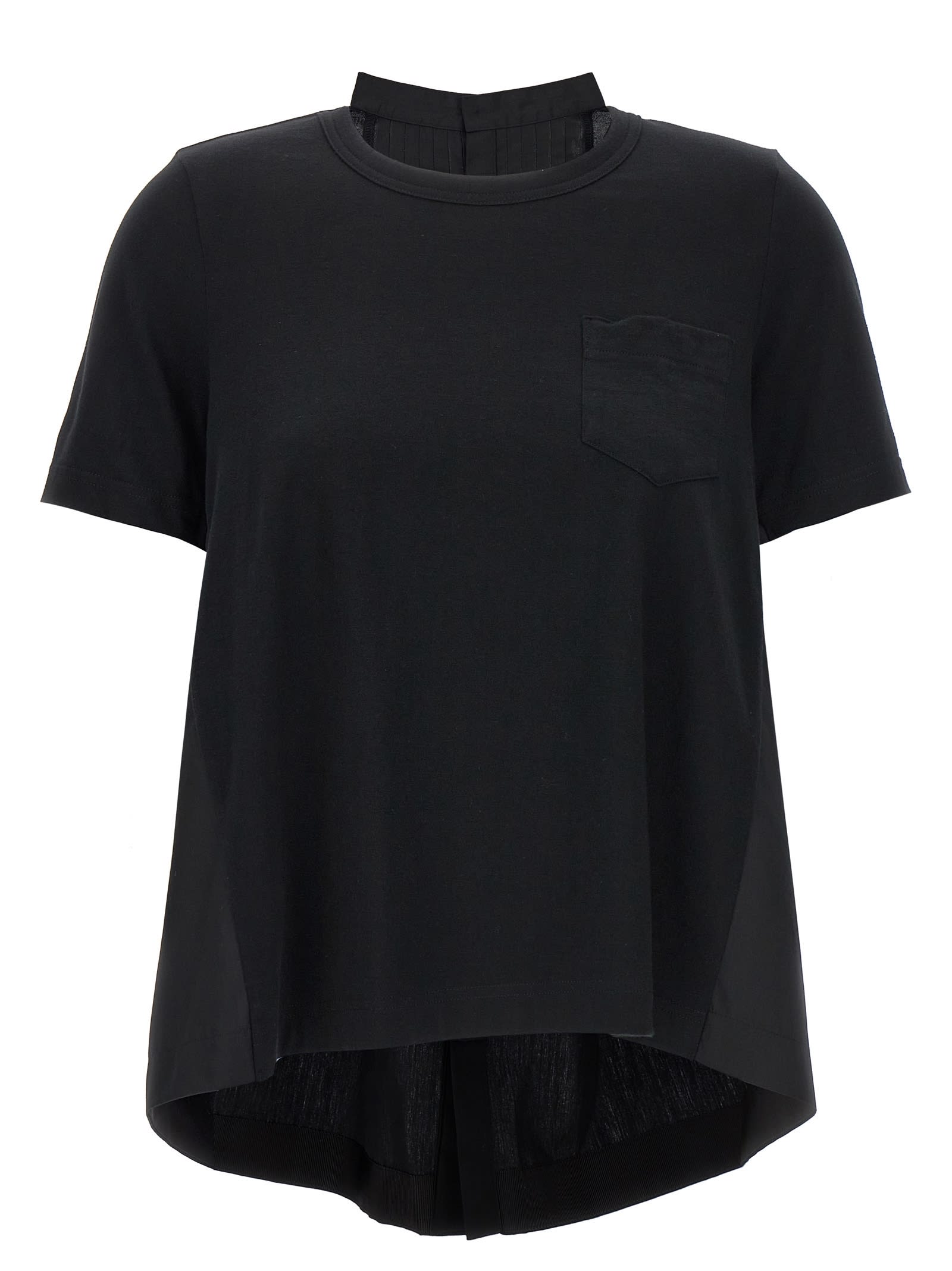 Sacai Cotton Pleated Sides T-shirt In Black