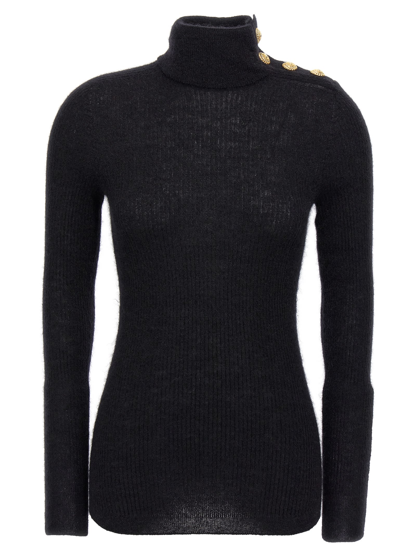 Shop Balmain Mohair Button Sweater In Nero