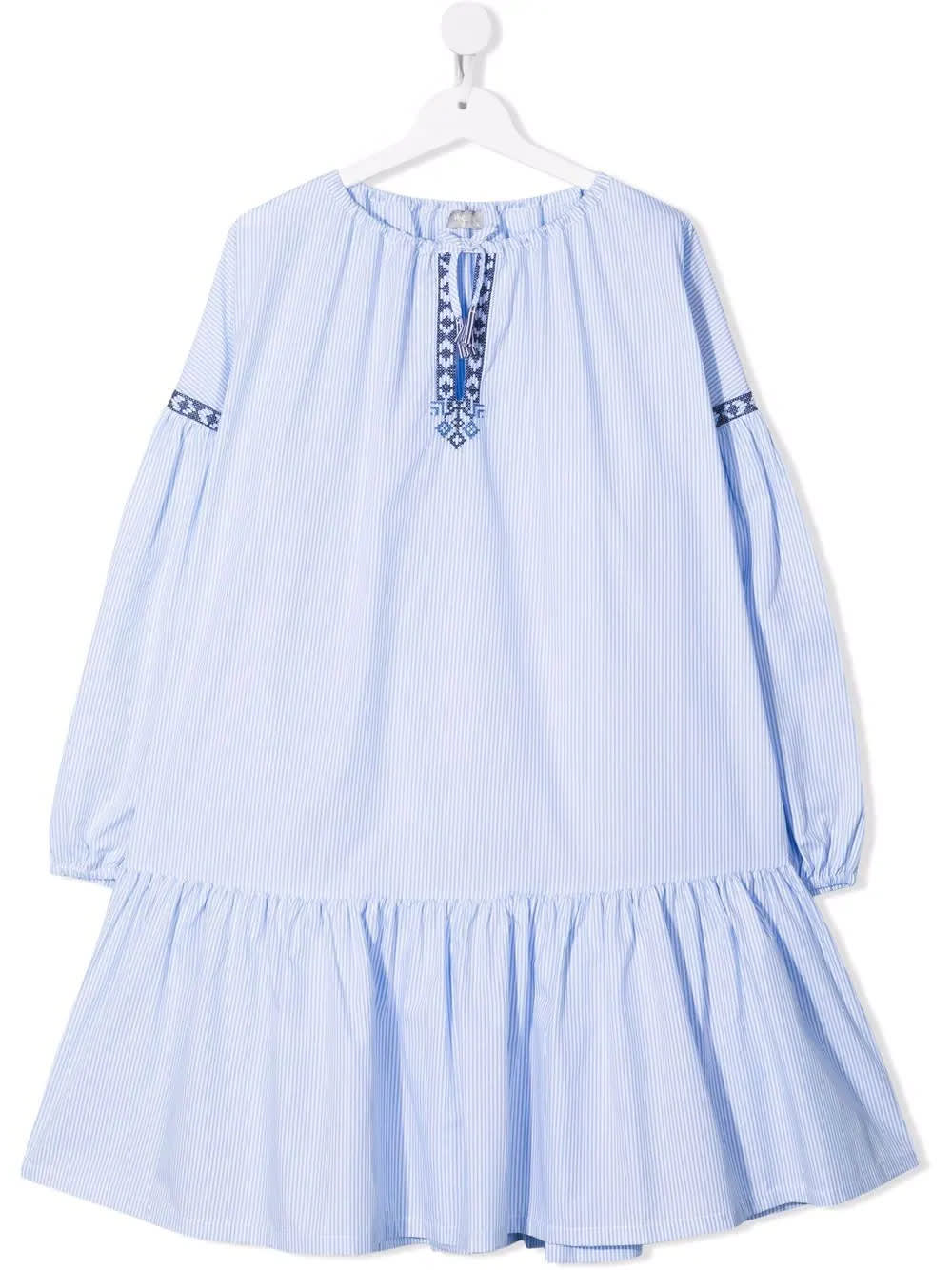 Il Gufo Kids Blue Striped Dress With Flock Embroidery