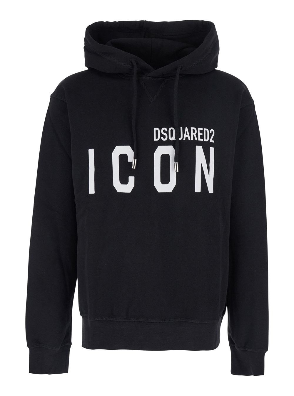 Dsquared2 Men Black Hoodie With Logo Print On The Front In Cotton Man In Black