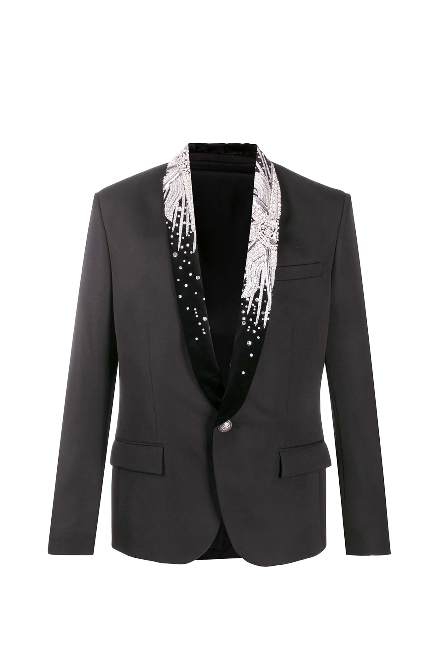 Balmain Black Wool Blazer With Embroidered Collar