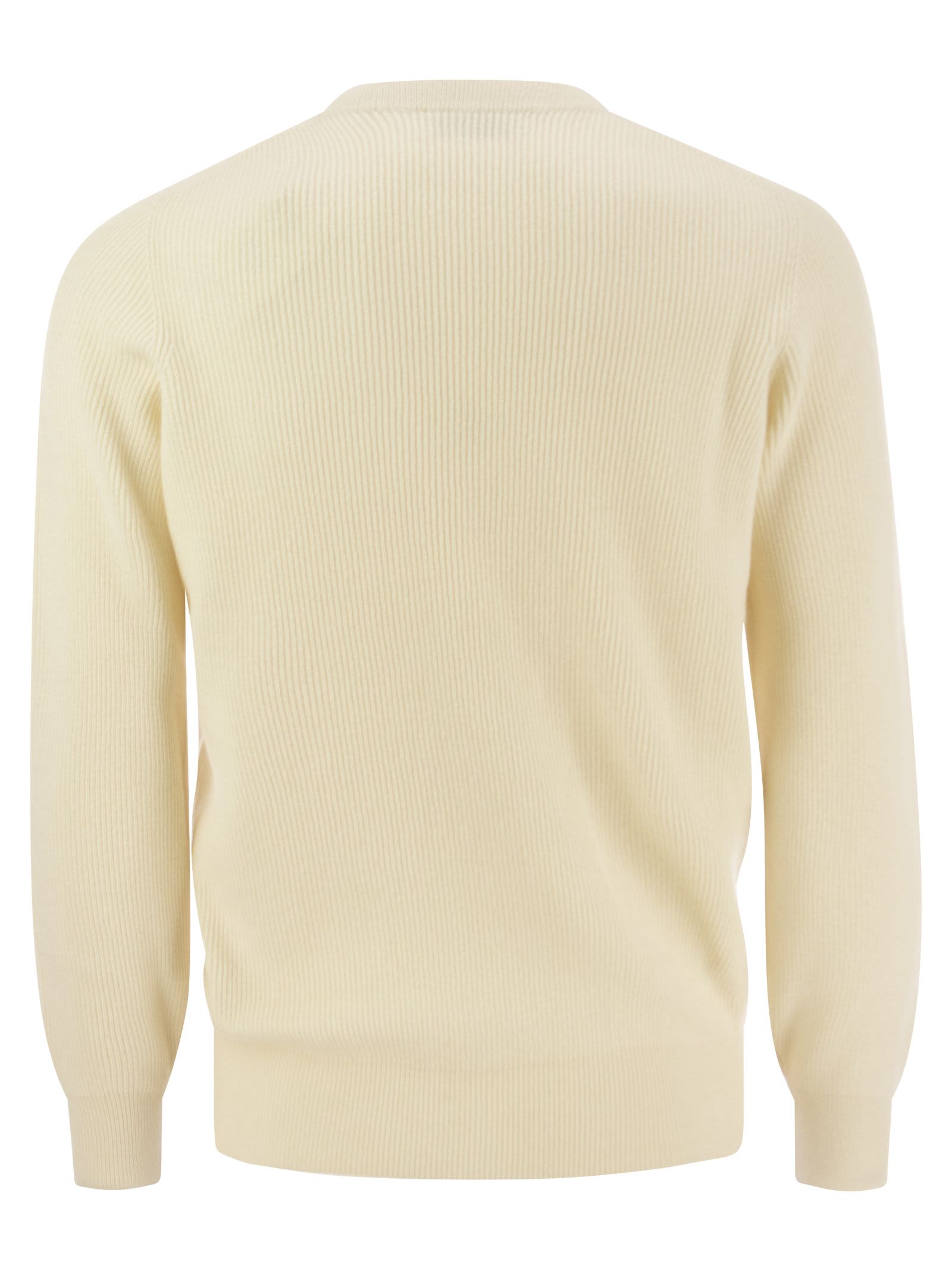 Shop Brunello Cucinelli Cashmere Sweater Round Neck In Ecru