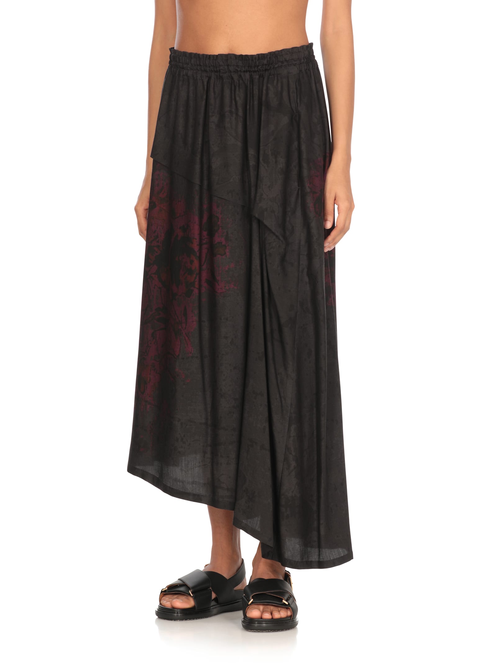 Y's Black Skirt With Print In Black