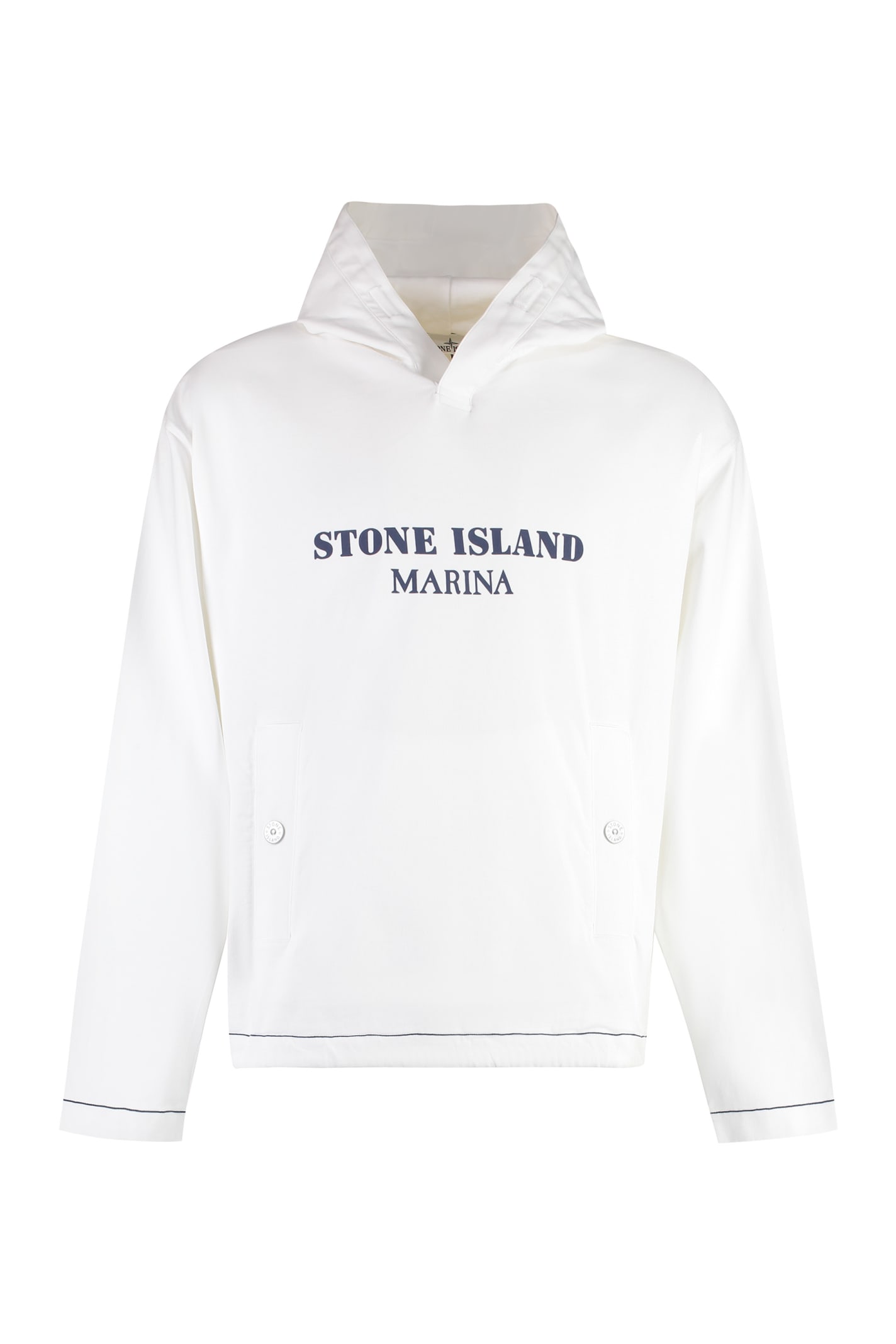 Shop Stone Island Cotton Hoodie In White