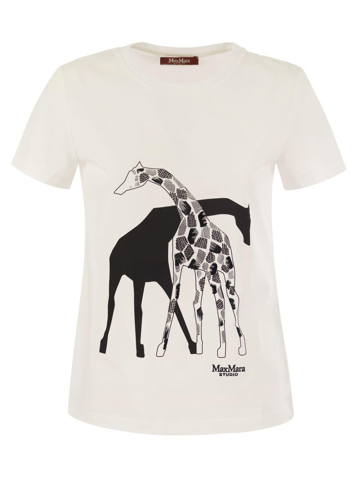 Shop Max Mara Rita Giraffe Printed T-shirt In Bianco