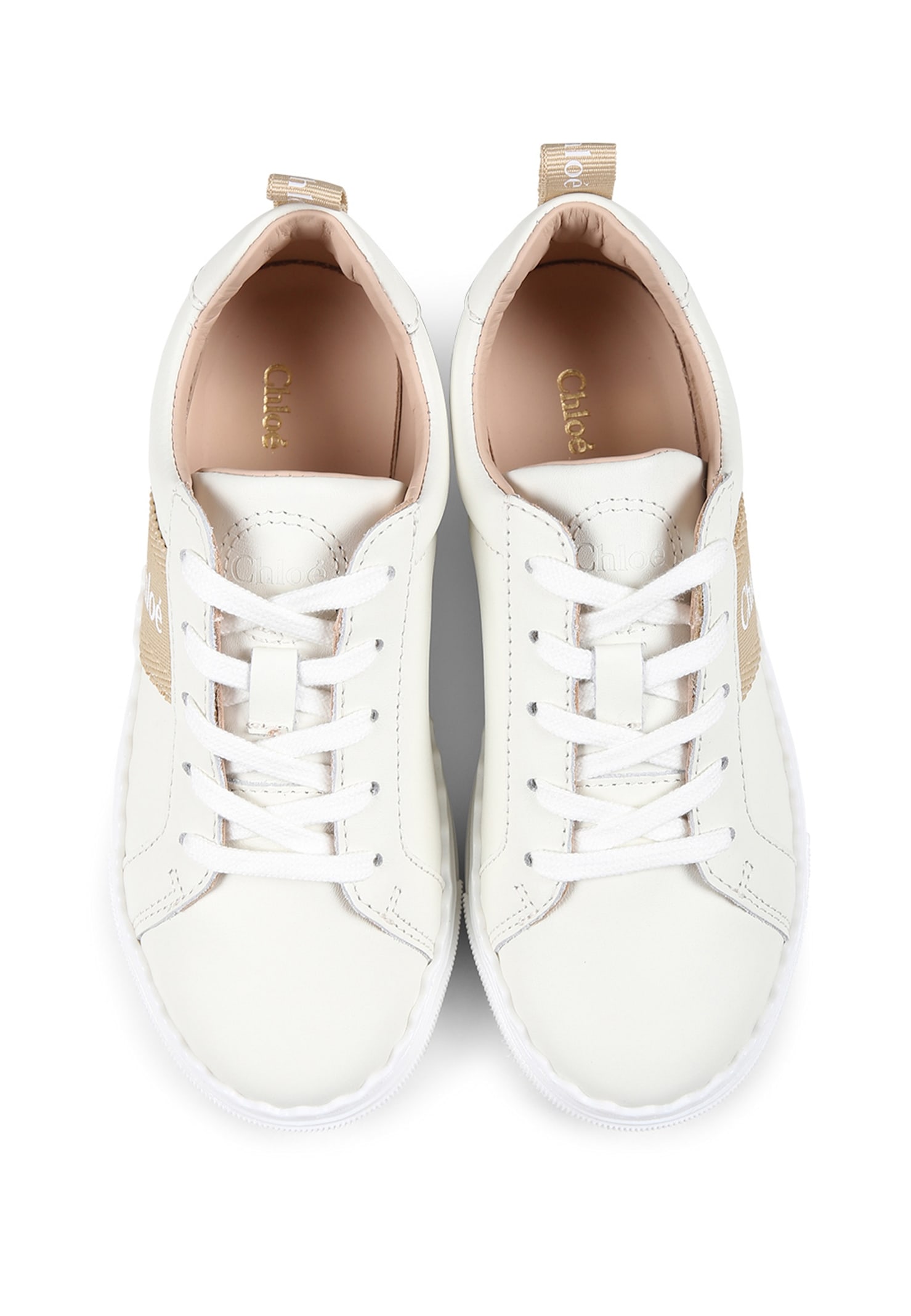 Shop Chloé Ivory Sneakers For Girl With Logo