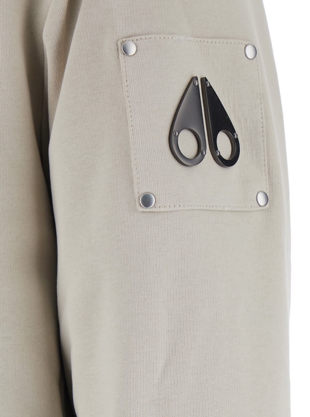 Moose Knuckles Beige Sweatshirt With Drawstring Hood In Cotton Blend Man In Gray