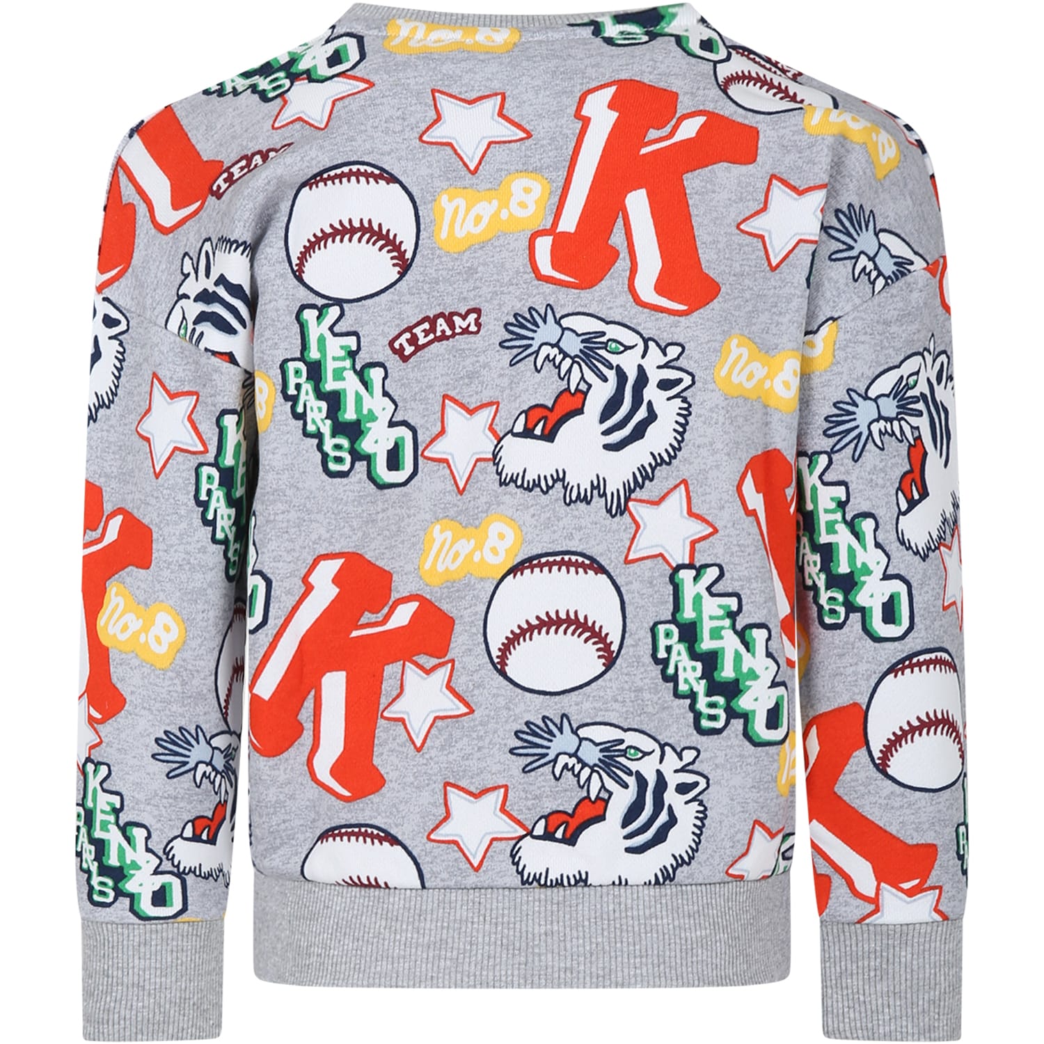 Shop Kenzo Grey Sweatshirt For Boy With Tiger And Logo In Grigio Melange