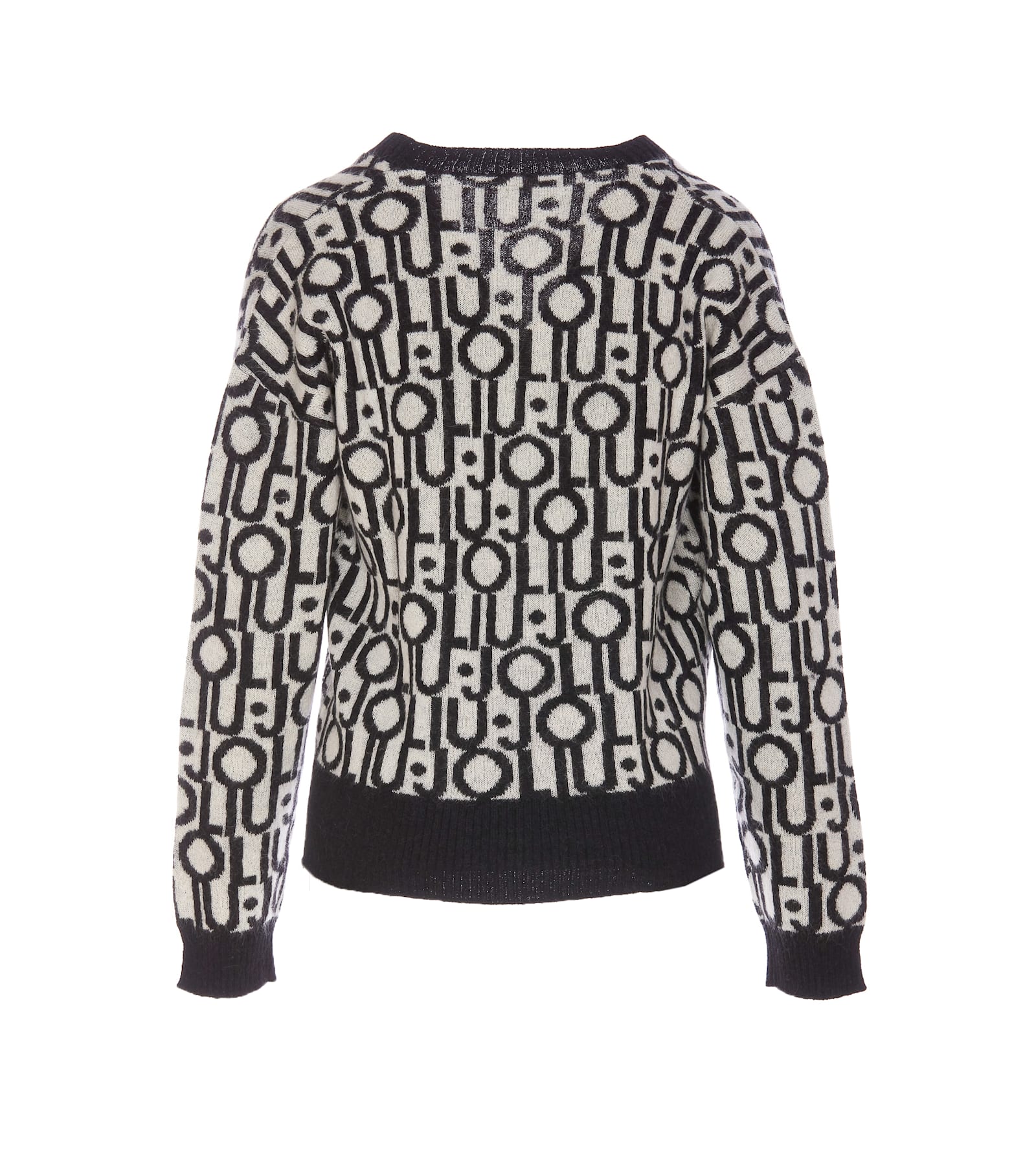 Shop Liu •jo Logo Jacquard Sweater In Black