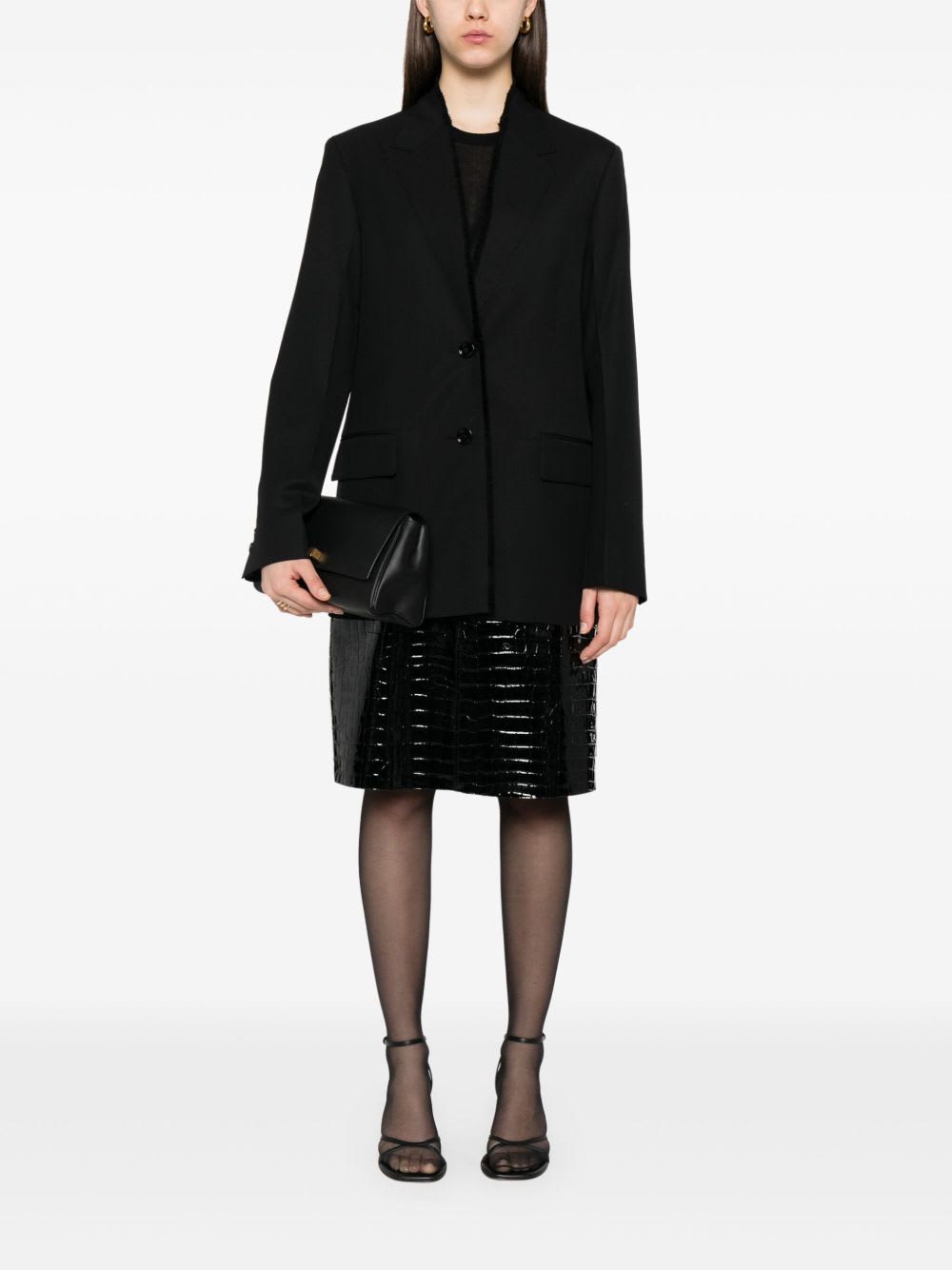 Totême Single-breasted Wool Jacket With Notched Lapels In Black