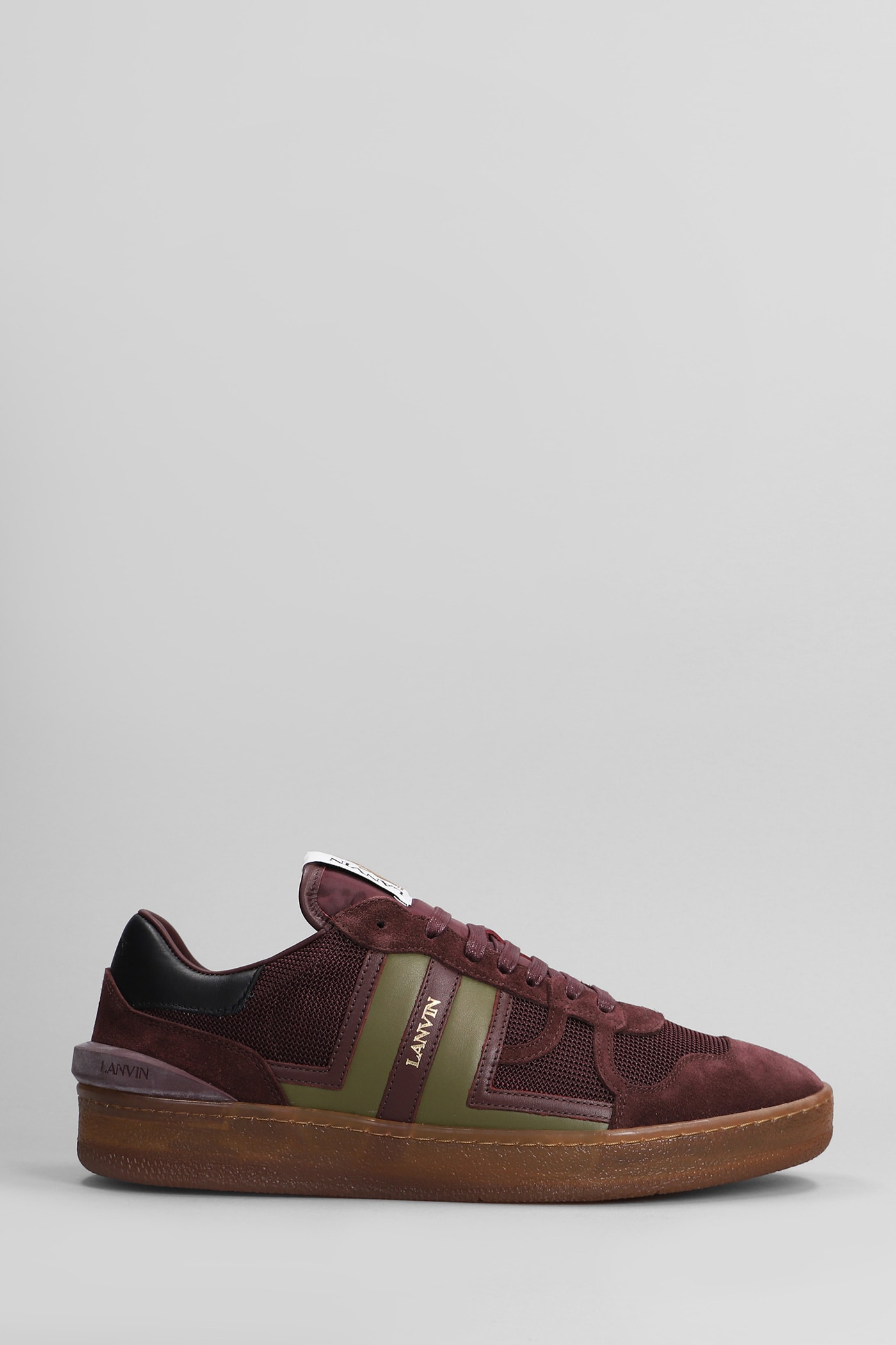 Shop Lanvin Clay Sneakers In Bordeaux Suede And Fabric