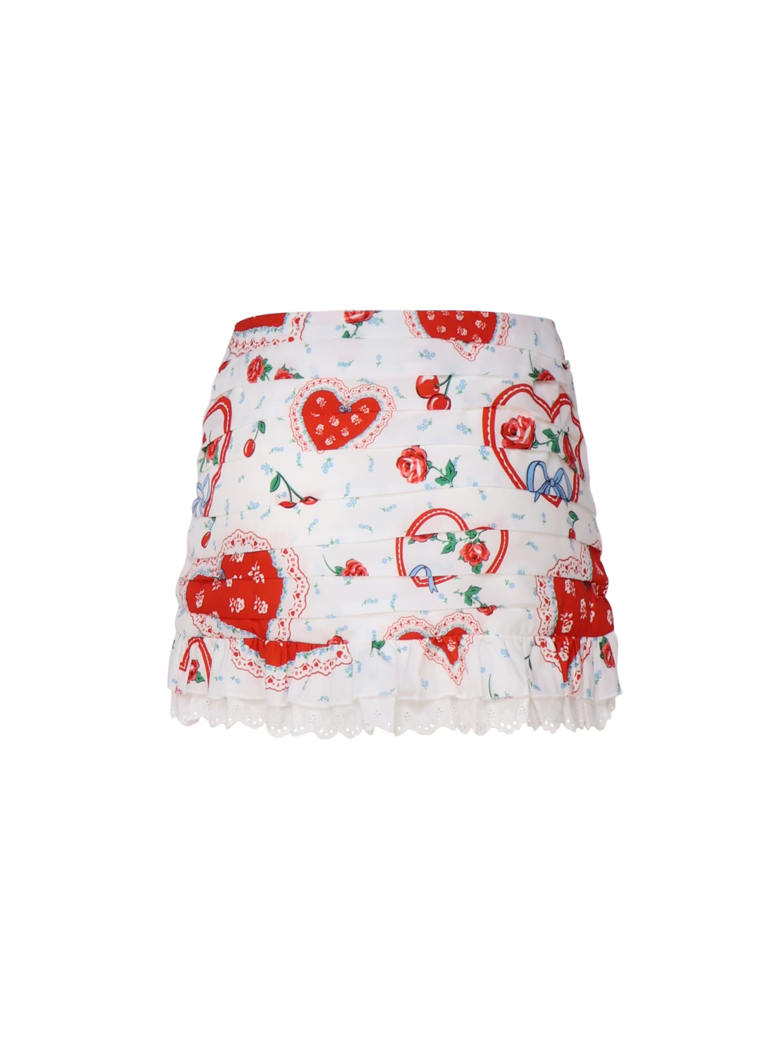 For Love & Lemons Asymmetric Mini Skirt With Retro Print In Red