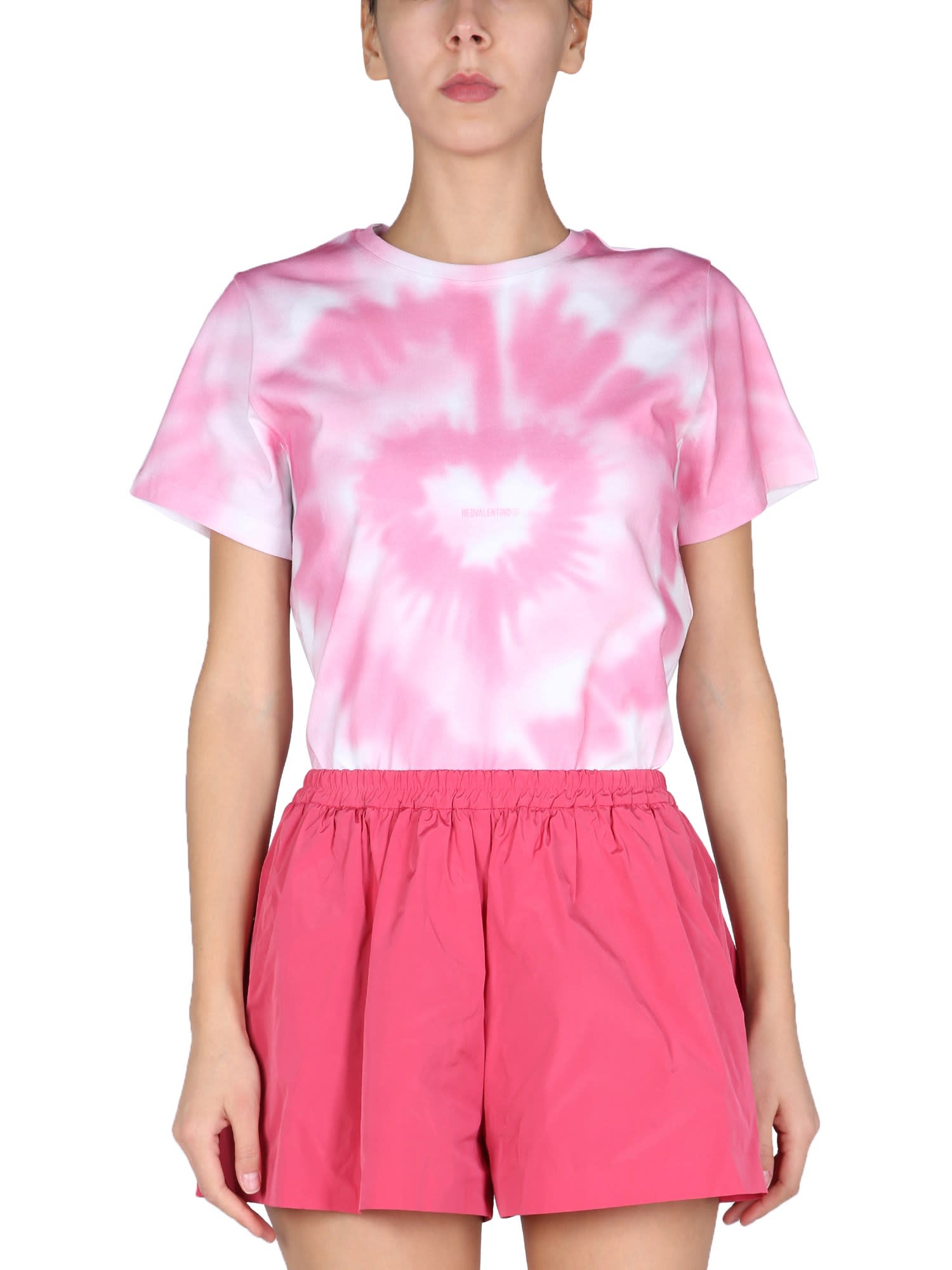 RED Valentino Cotton Jersey T-shirt With heart Tie Dye Print
