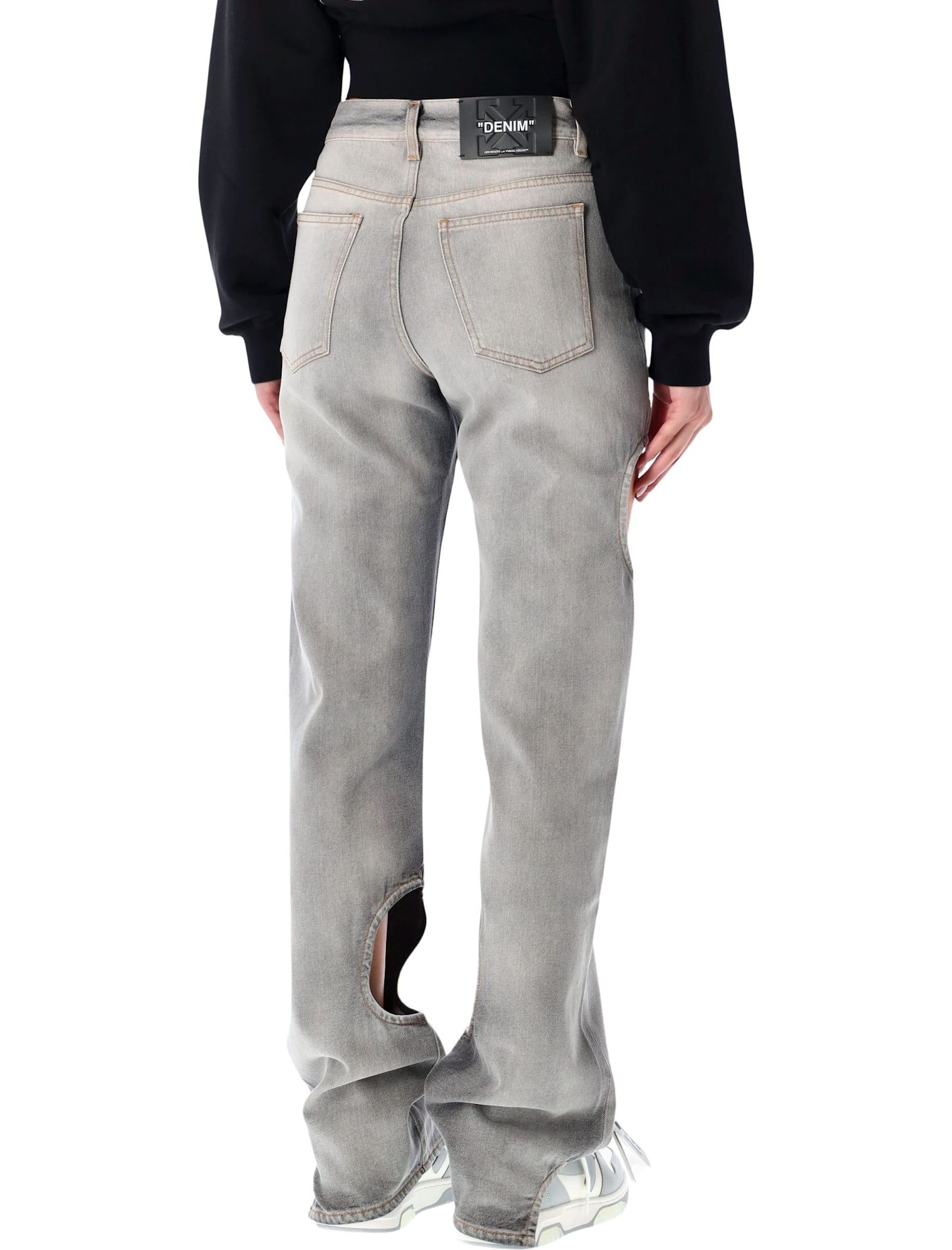 Off-white Cut-out Denim Trousers Featuring Belt Loops In Gray