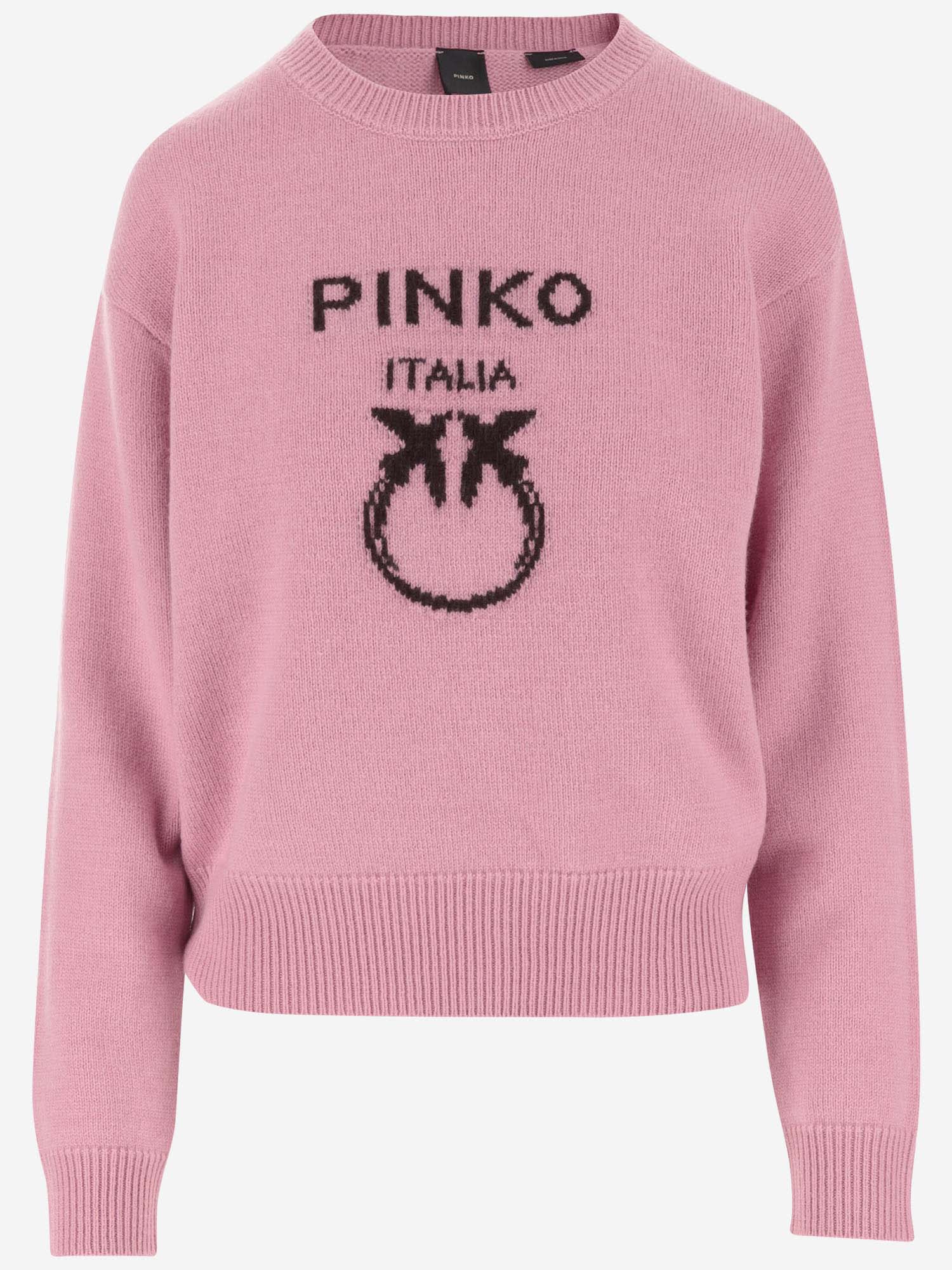 Shop Pinko Wool Sweater With Logo In Rosa E Marrone