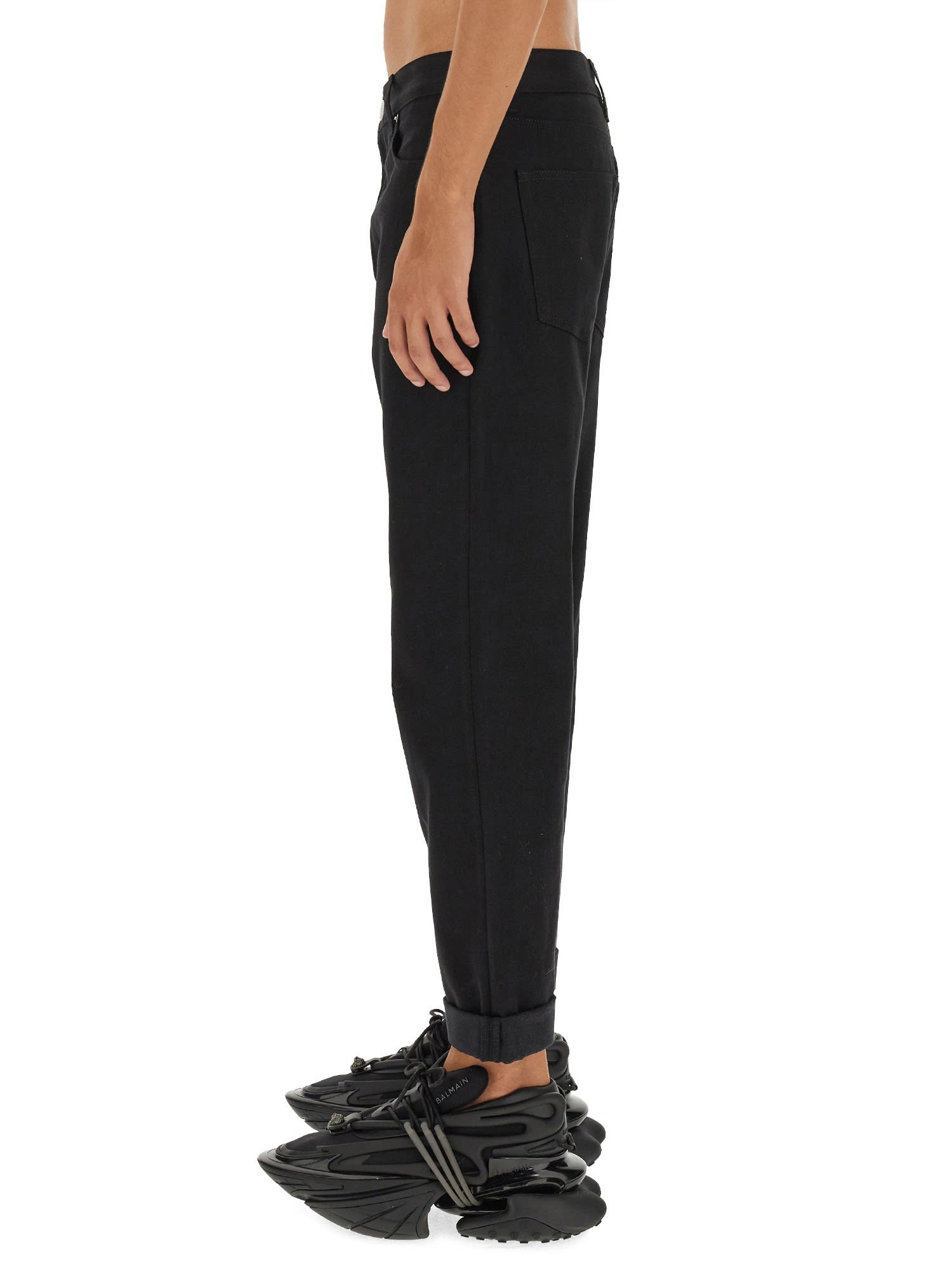 Balmain Regular Fit Black Denim Jeans In Nero