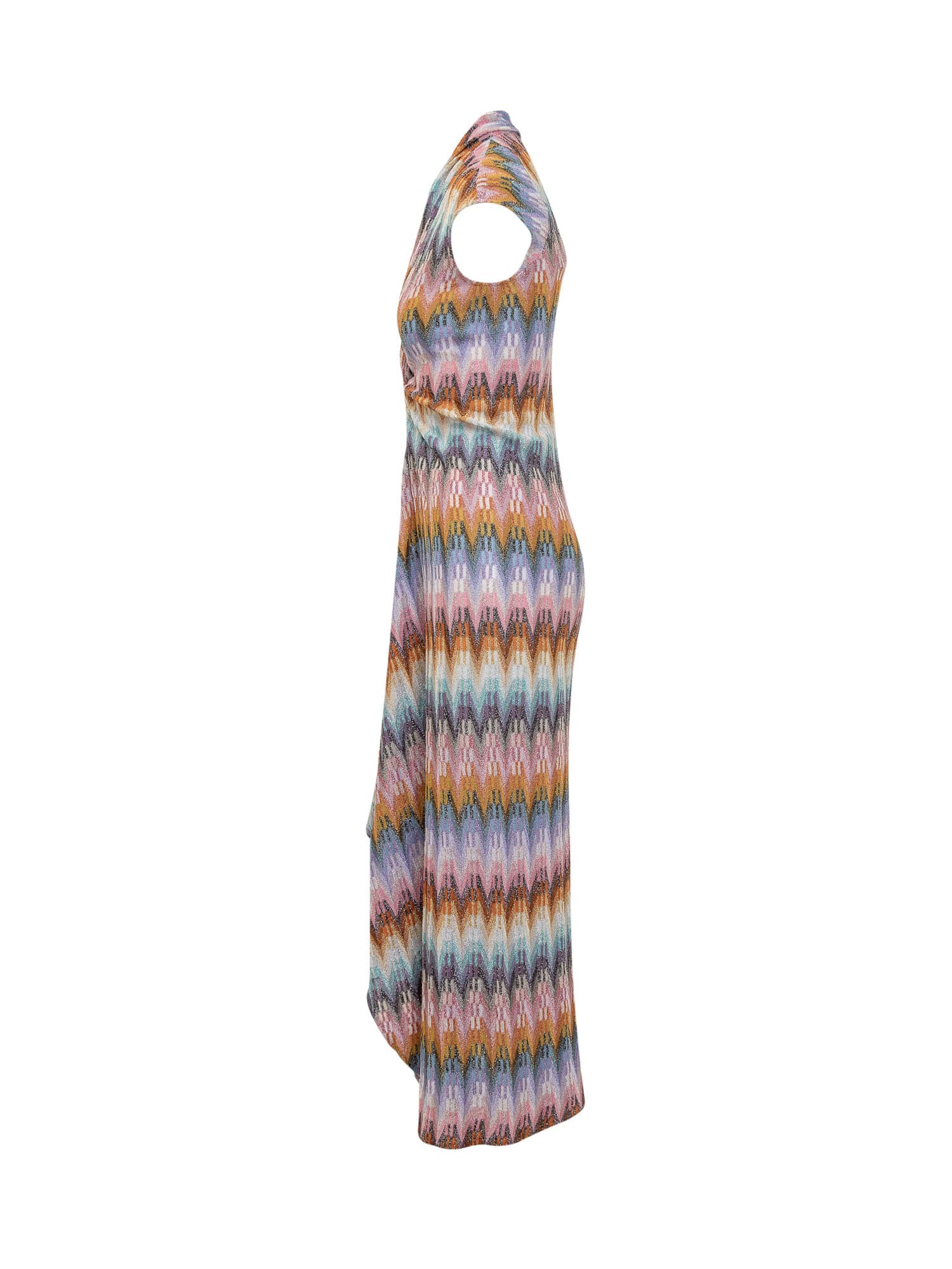 Shop Missoni Long Dress With Metalized Filaments In Multiyell/lightblue