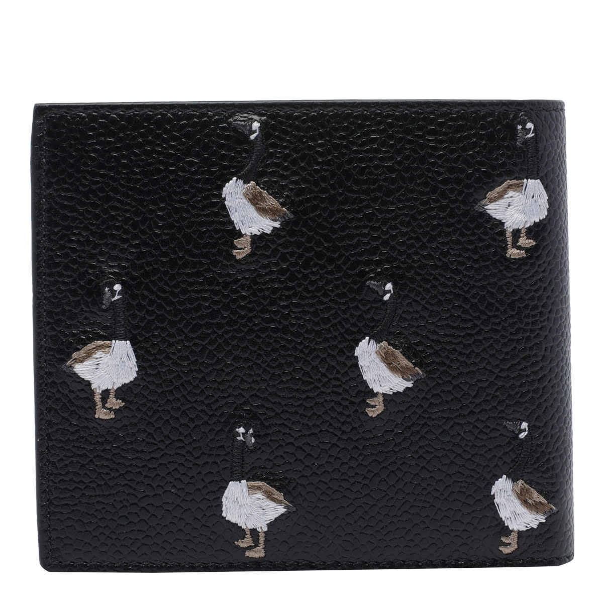 Thom Browne Pebble Grain Embroidery Goose Wallet In Black