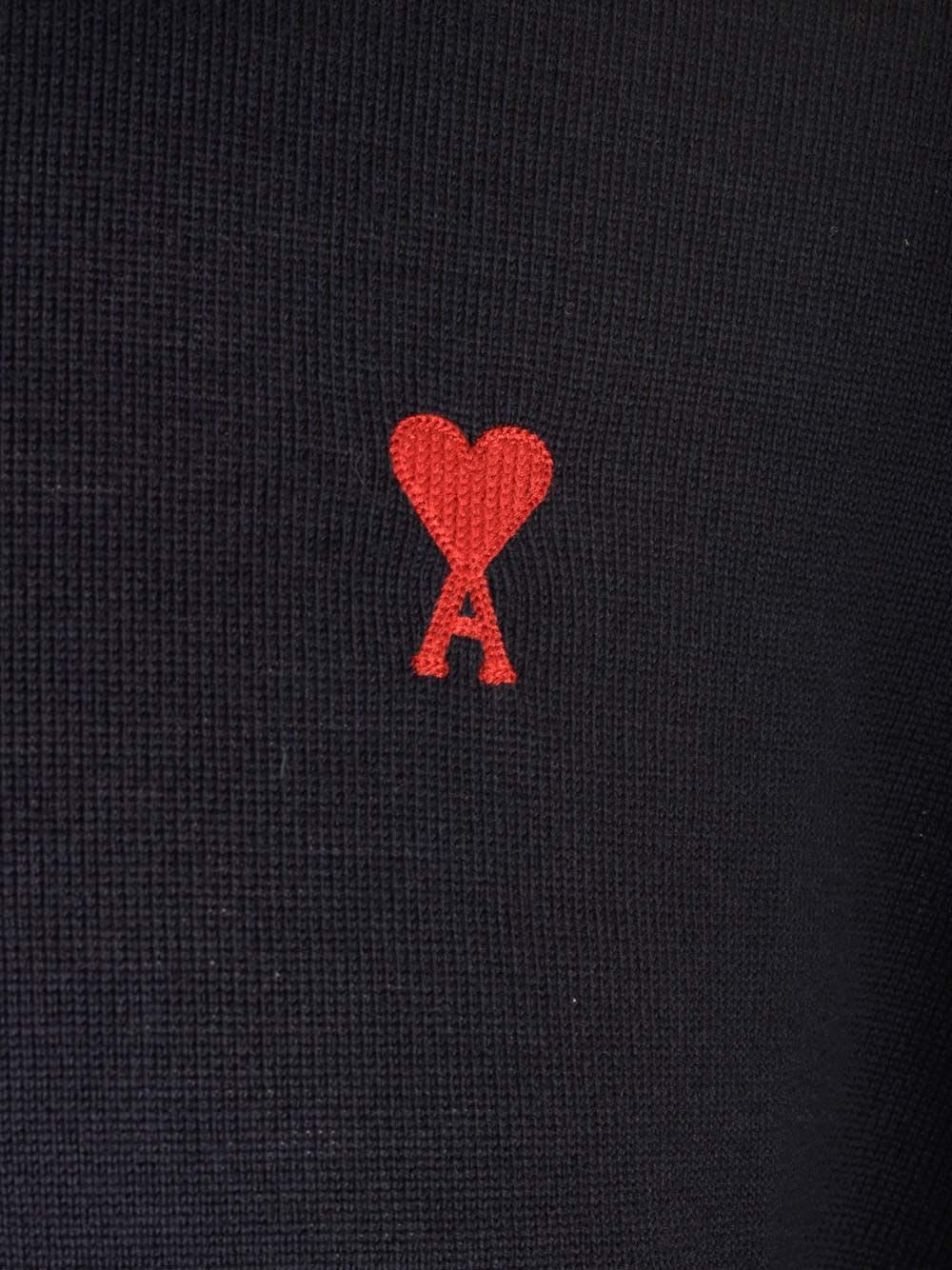 Ami Alexandre Mattiussi Ami Navy Blue Cotton Jersey Sweater With Signature Embroidered Motif In Blue