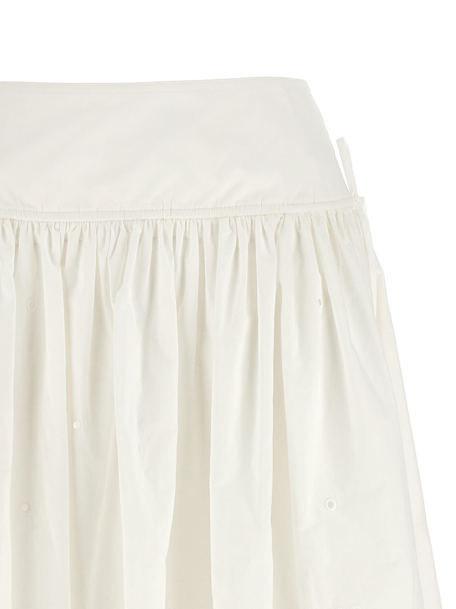 Self-portrait White Midi Skirt With Side Gathered Details And All-over Embroidery In Cotton Woman In White