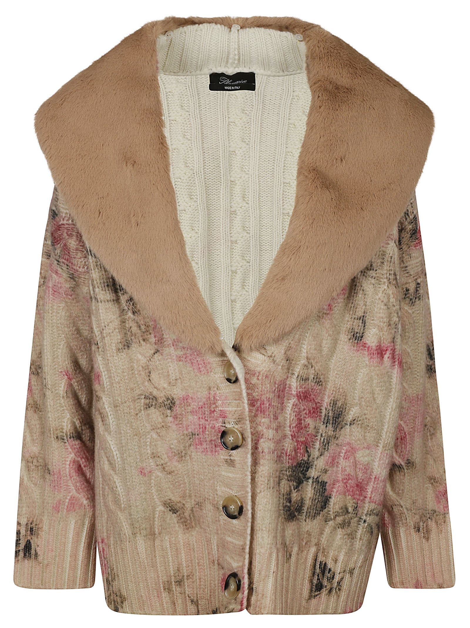 Blumarine Fur Collar Floral Print Jacket