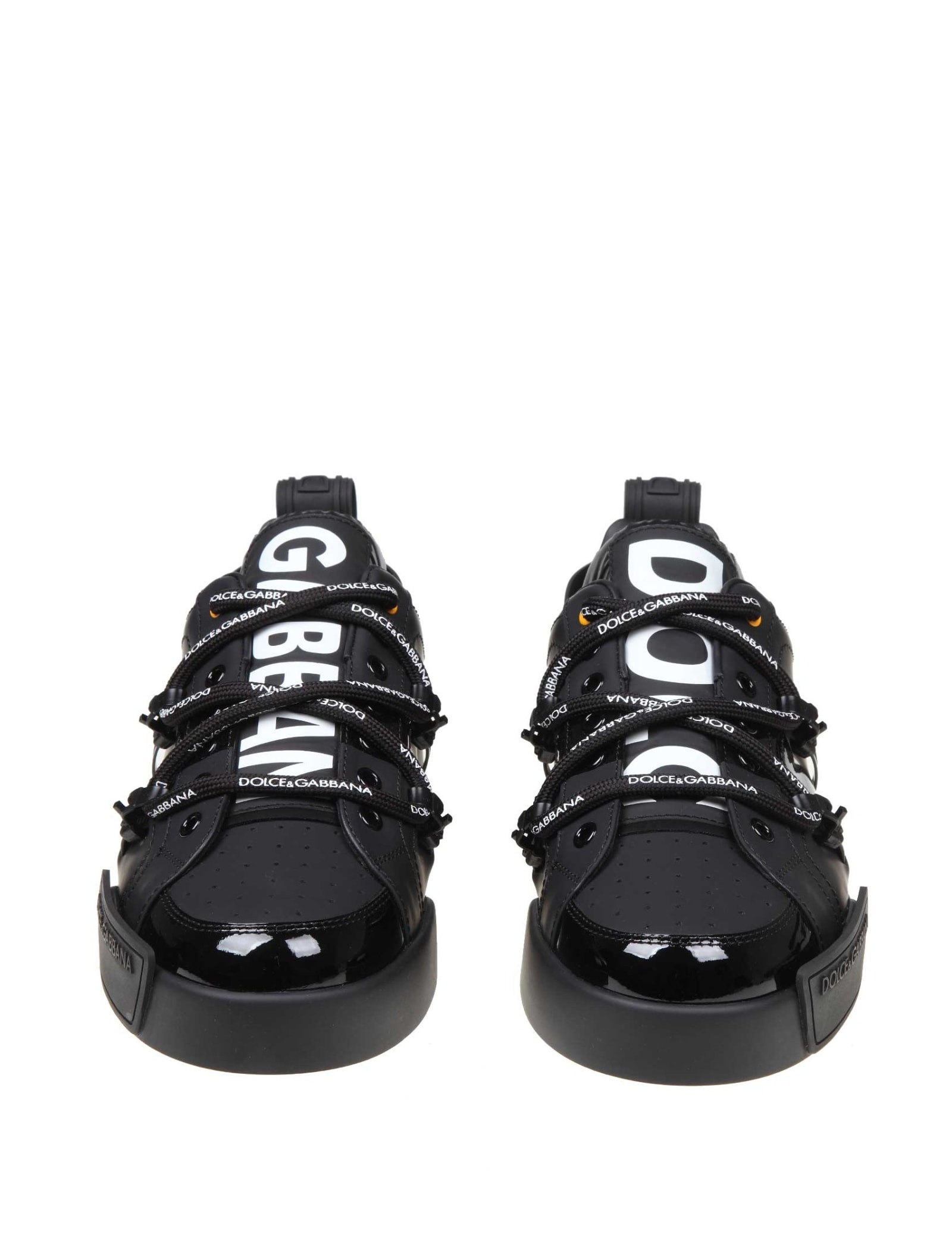 Shop Dolce & Gabbana Sneaker Portofino In Vitello E Vernice Colore Nero In Black /white