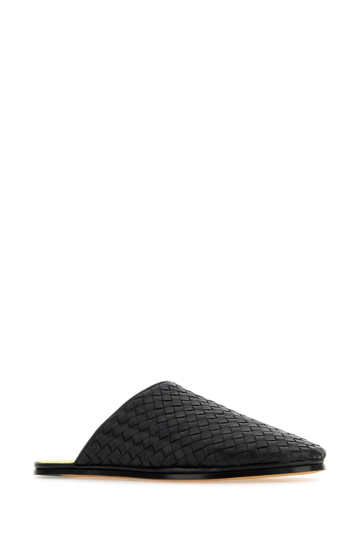 Shop Bottega Veneta Black Nappa Leather Slippers In Blackpineapple