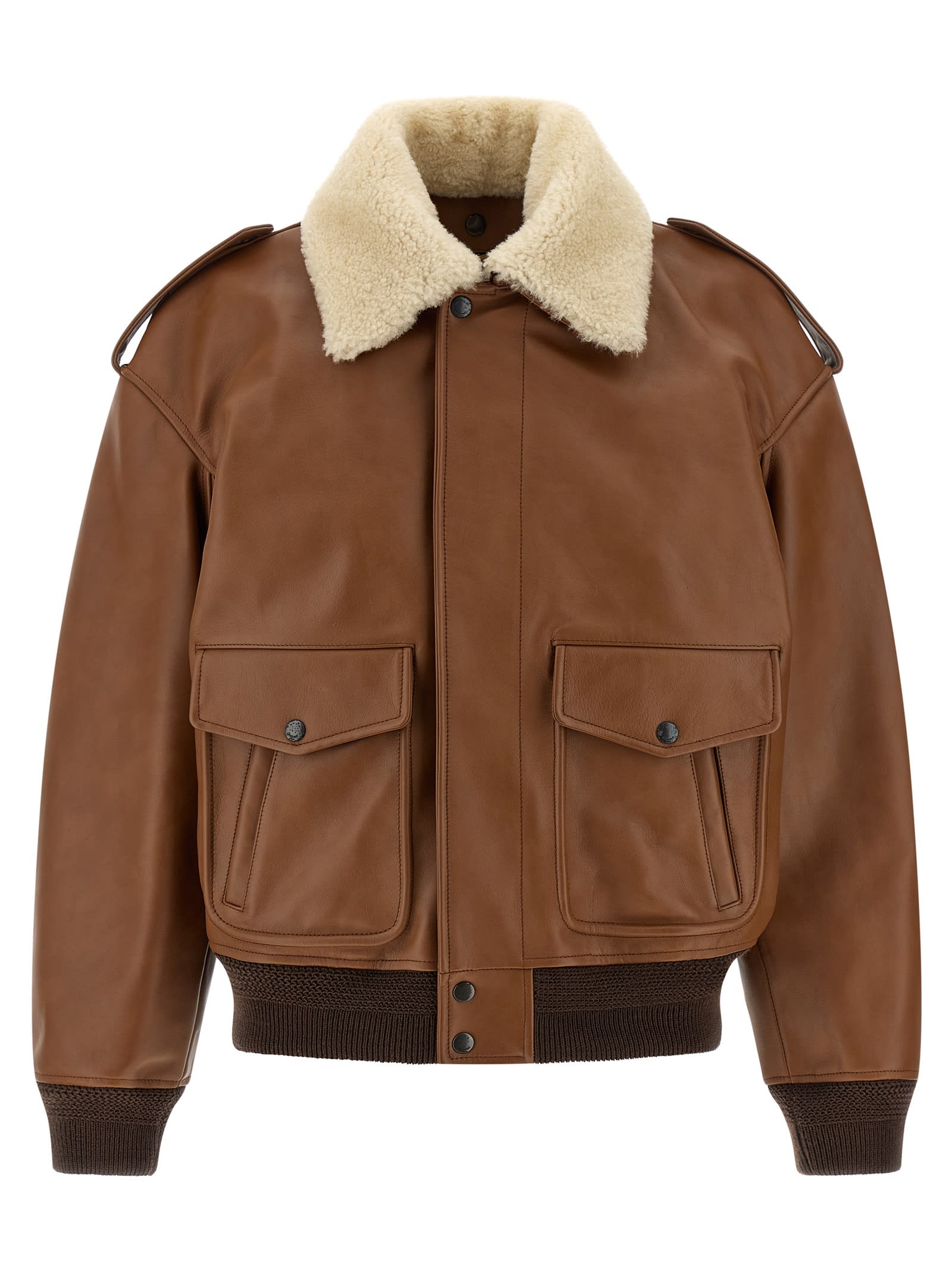 Saint Laurent Aviator Bomber Jacket In Brown