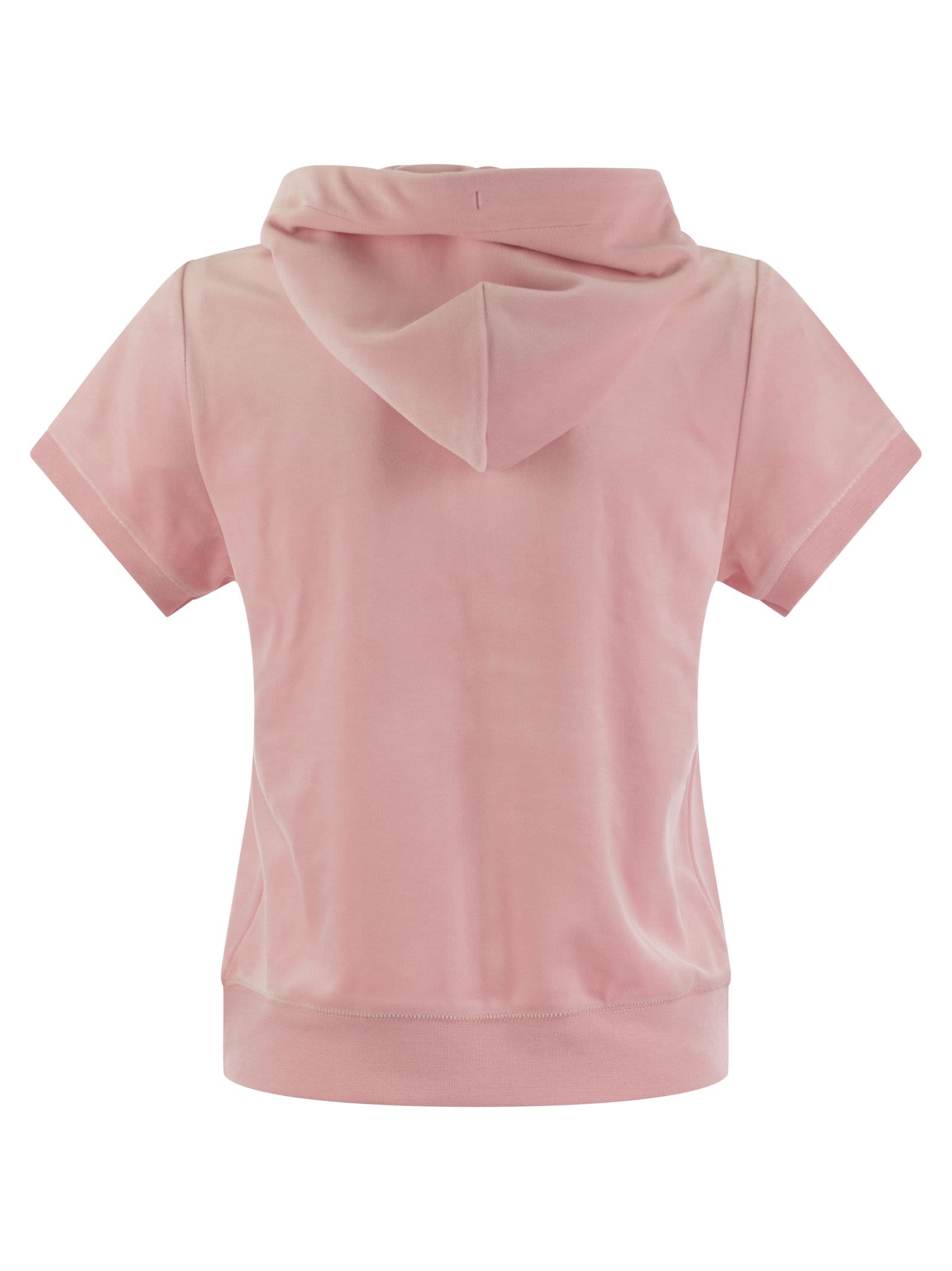 Shop Juicy Couture Short-sleeved Velvet Hoodie In Pink
