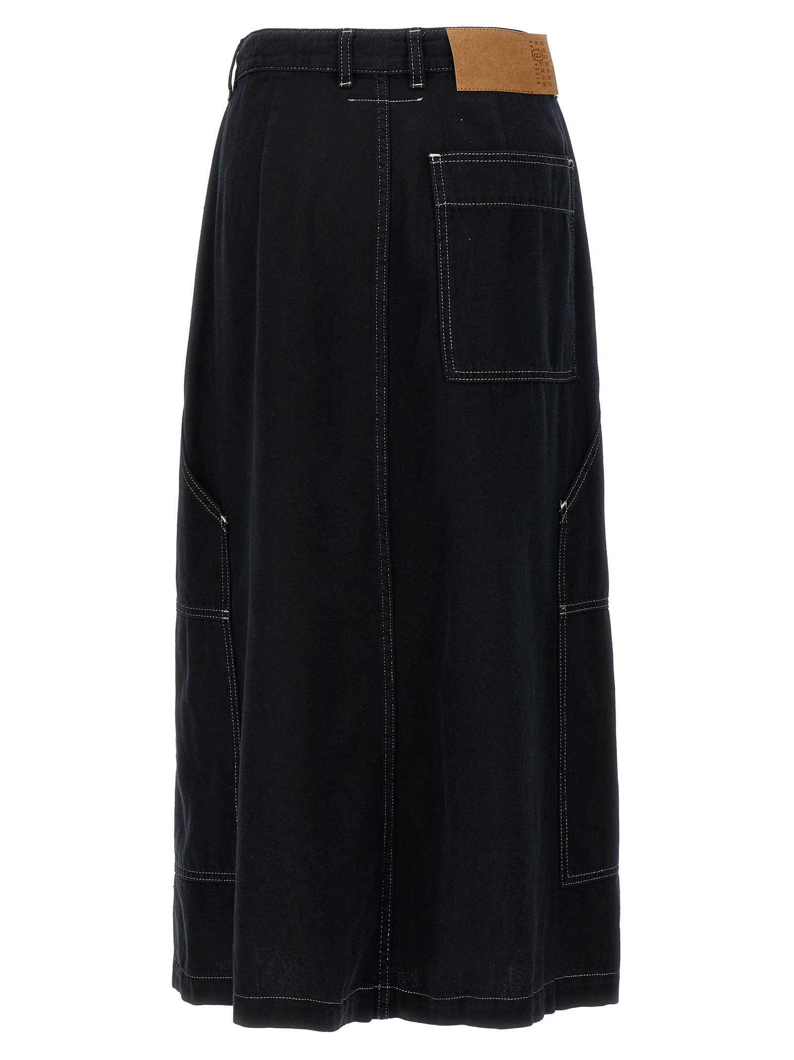 Shop Mm6 Maison Margiela Lurex Stitching Midi Denim Skirt In Black