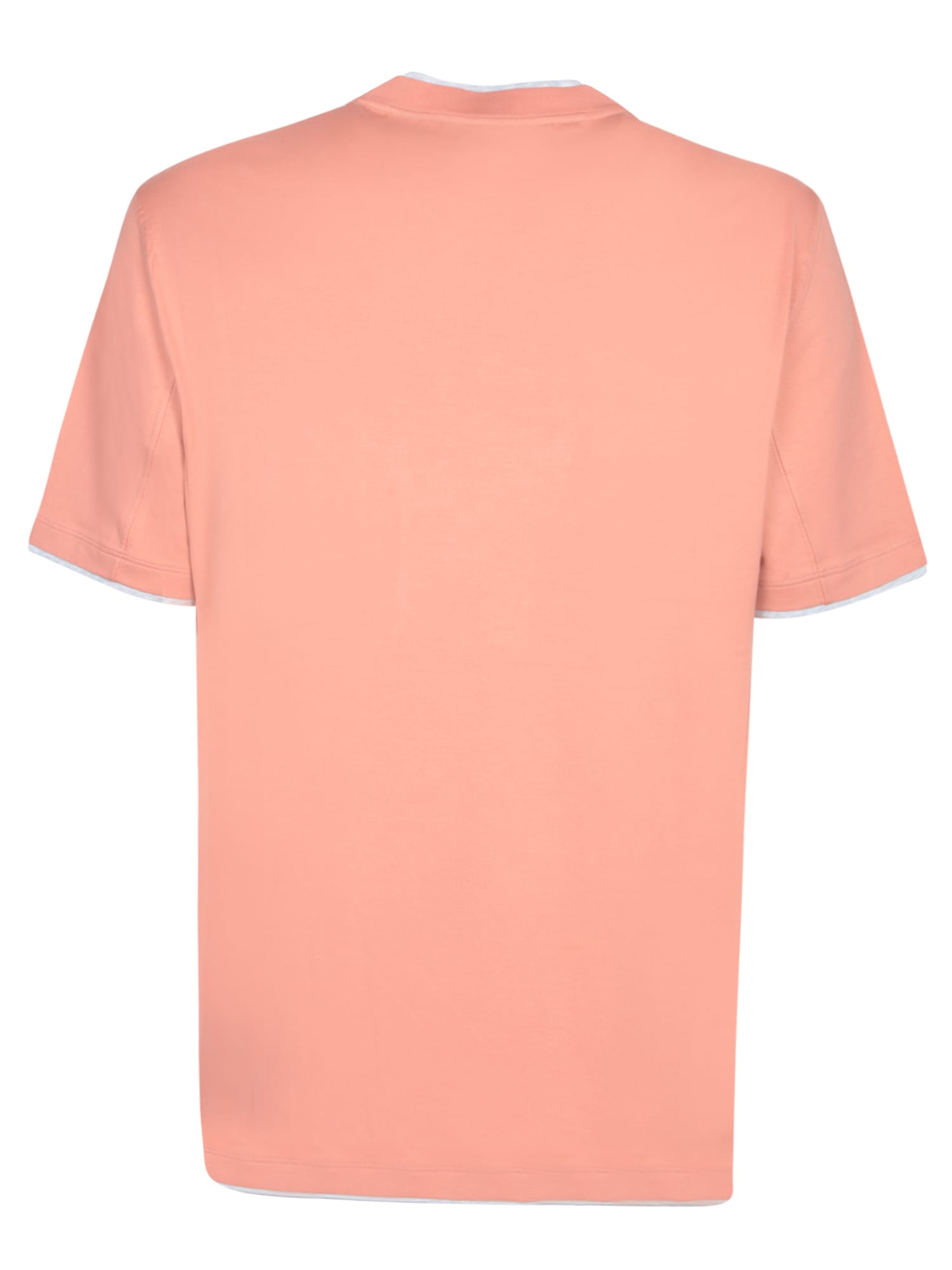 Brunello Cucinelli Men Crew Neck T-shirt With Faux-layering In Pink