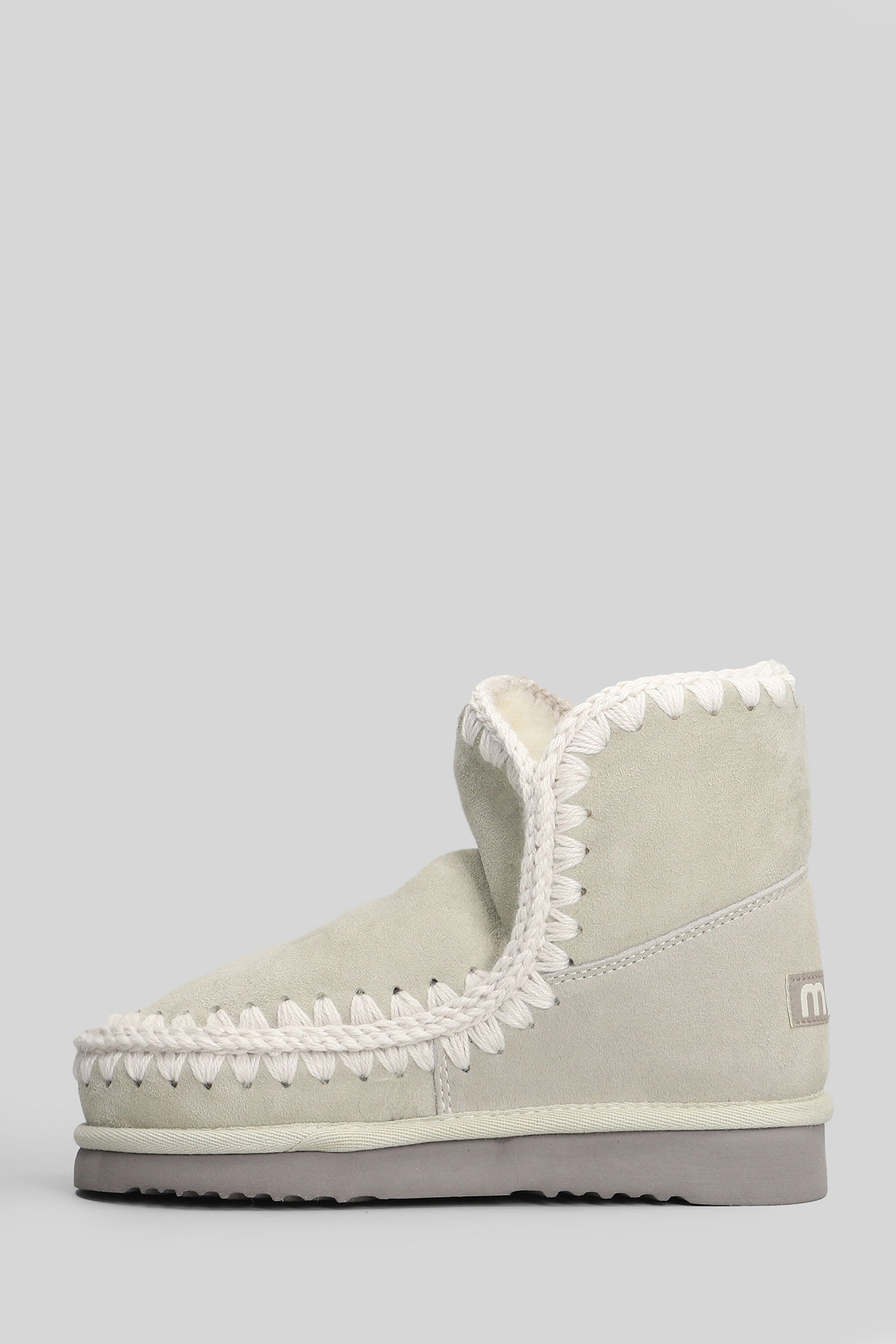 Mou Eskimo 18 Low Heels Ankle Boots In Grey Suede In Gray