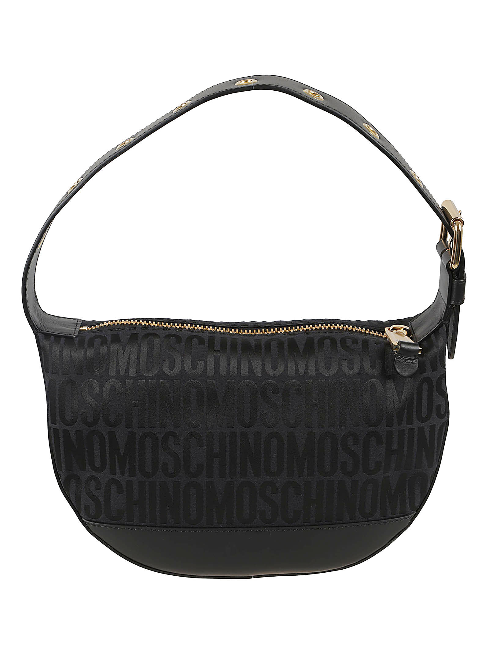 Shop Moschino Jacquard Logo Shoulder Bag In Black