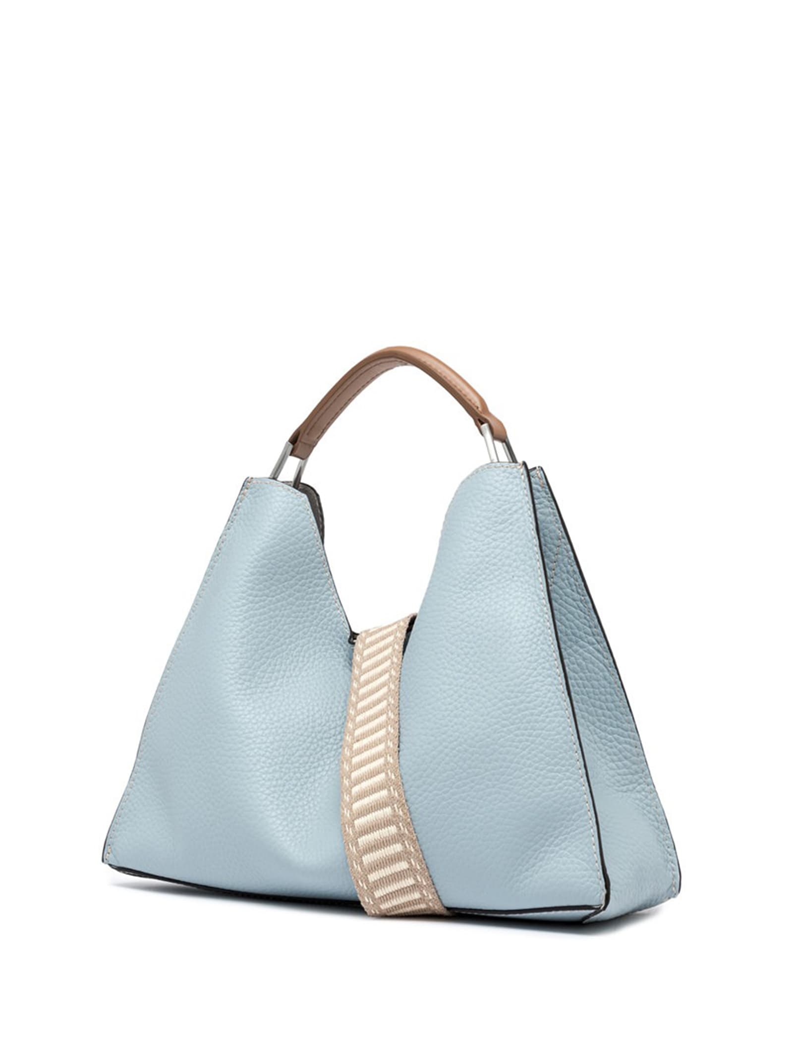 Shop Gianni Chiarini Aurora Light Blue Leather Shoulder Bag In Artico-sabbia