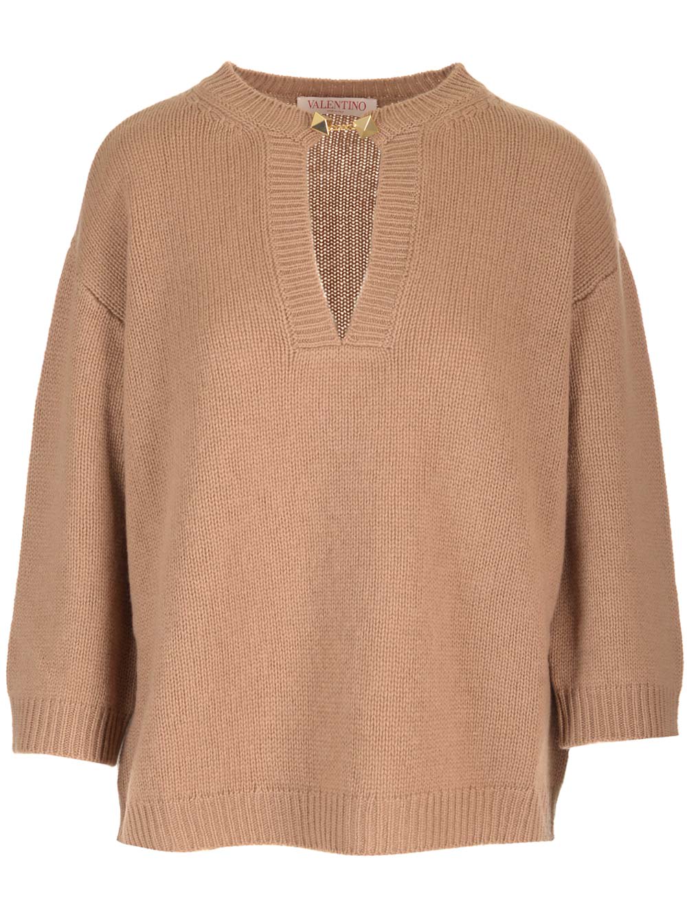 Shop Valentino Sweater With Stud Detail In Beige