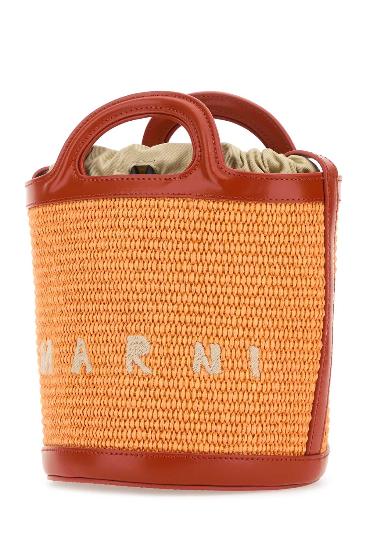 Shop Marni Two-tone Leather And Raffia Tropicalia Bucket Bag In Arabesquearabesque