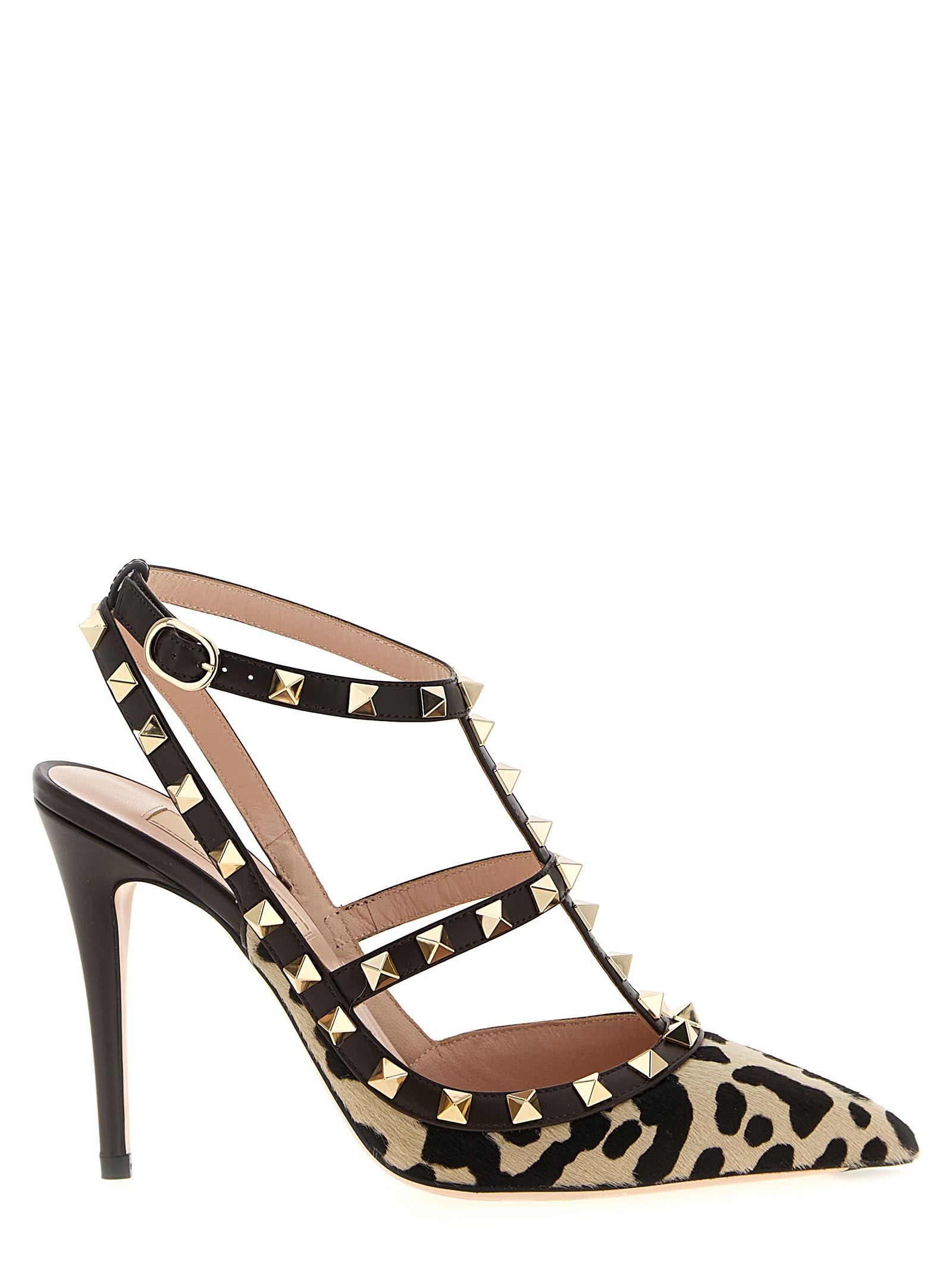 Valentino 100mm Rockstud T-strap Pumps In Neutral